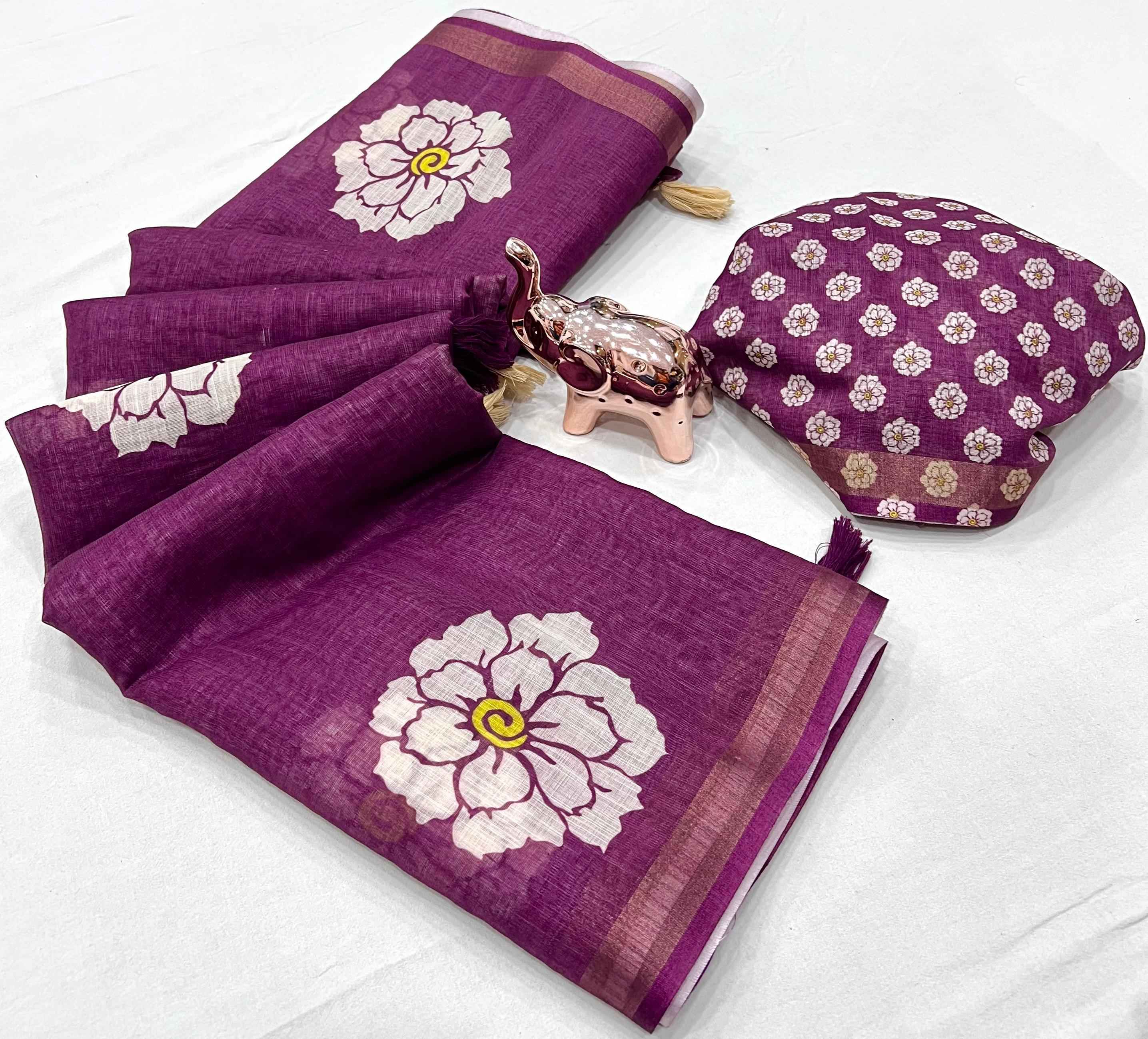 SOFT LINEN DIGITAL FLOWER PRINTED SAREE AT WHOLESALE PRICE