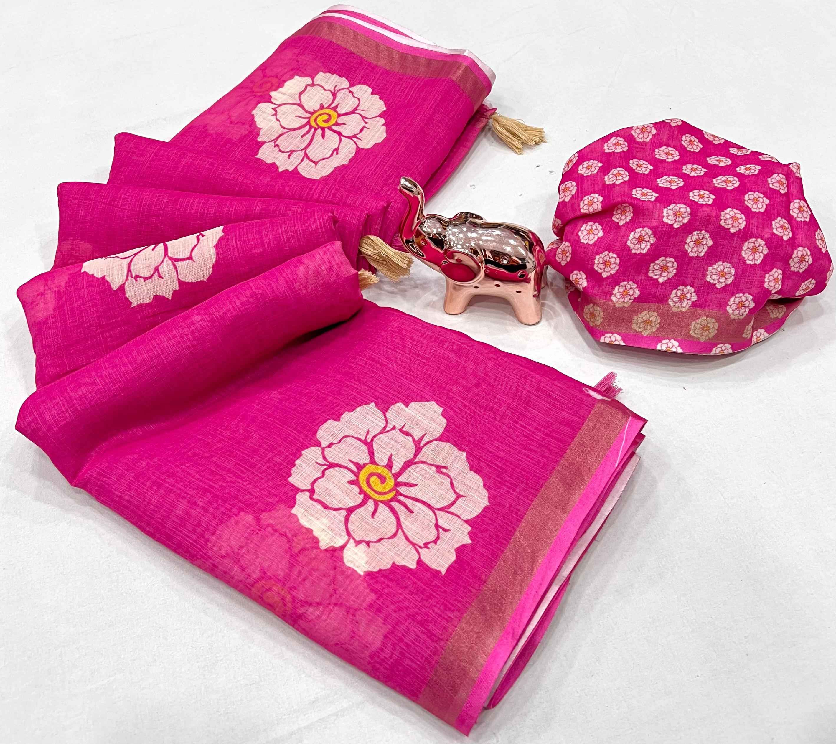 SOFT LINEN DIGITAL FLOWER PRINTED SAREE AT WHOLESALE PRICE