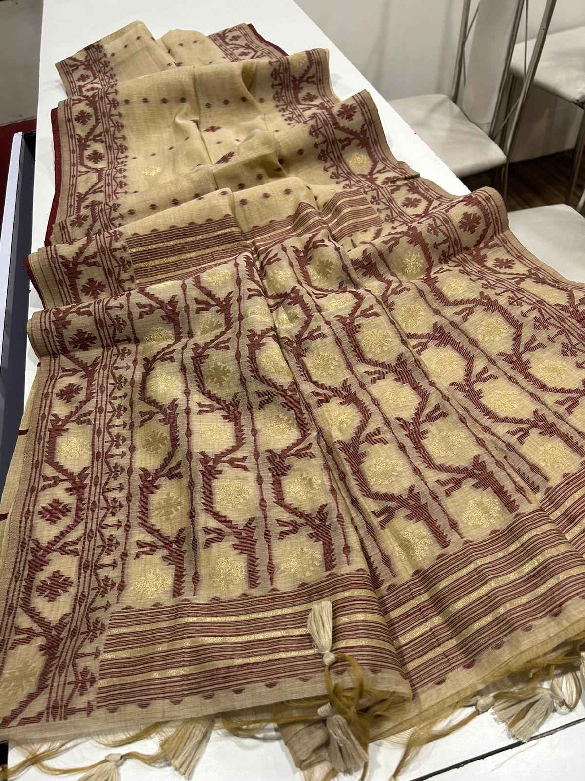 SOFT MUGA COTTON JAMDANI WEAVING BORDER SAREE AT WHOLESALE PRICE