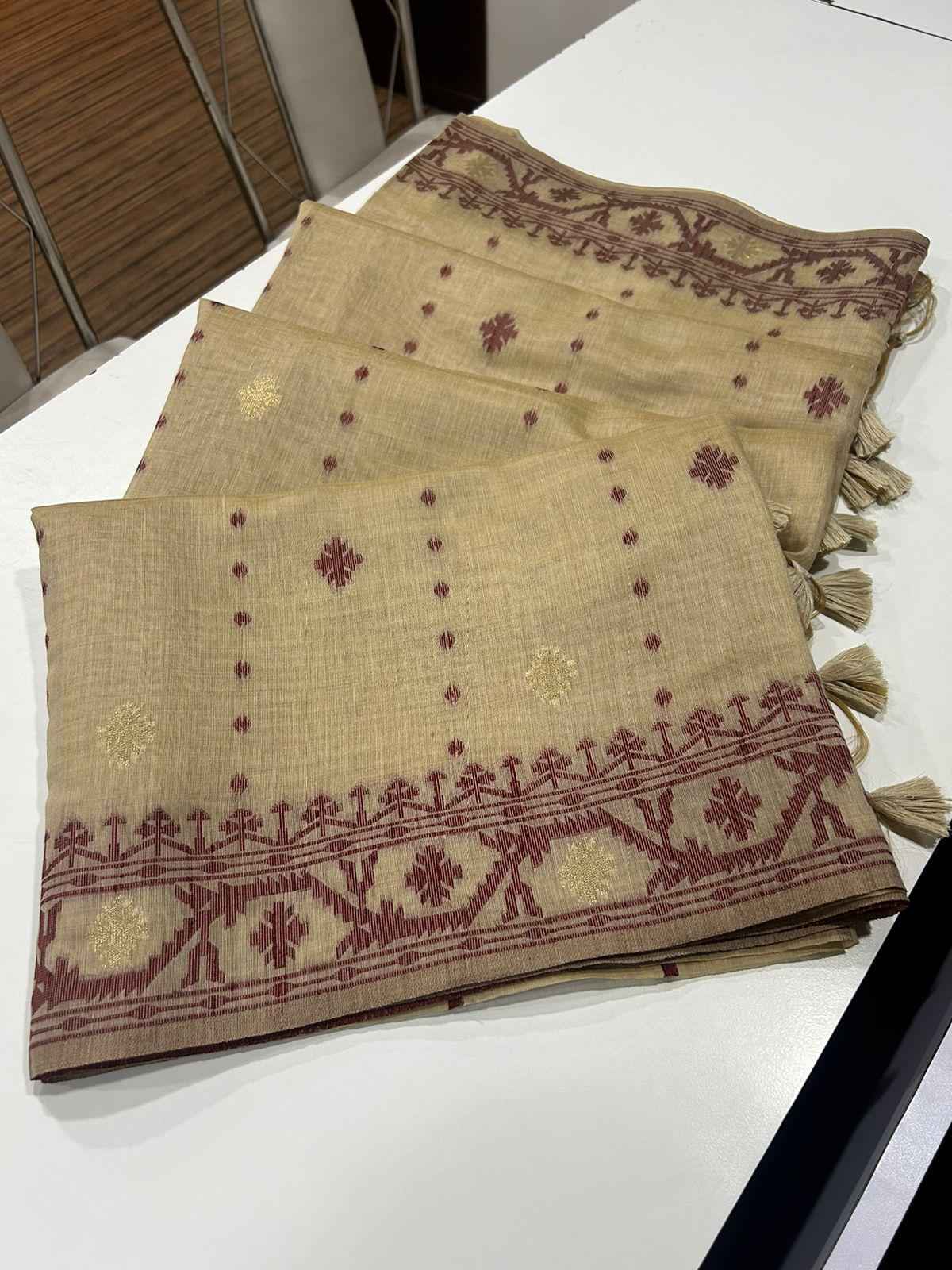 SOFT MUGA COTTON JAMDANI WEAVING BORDER SAREE AT WHOLESALE PRICE