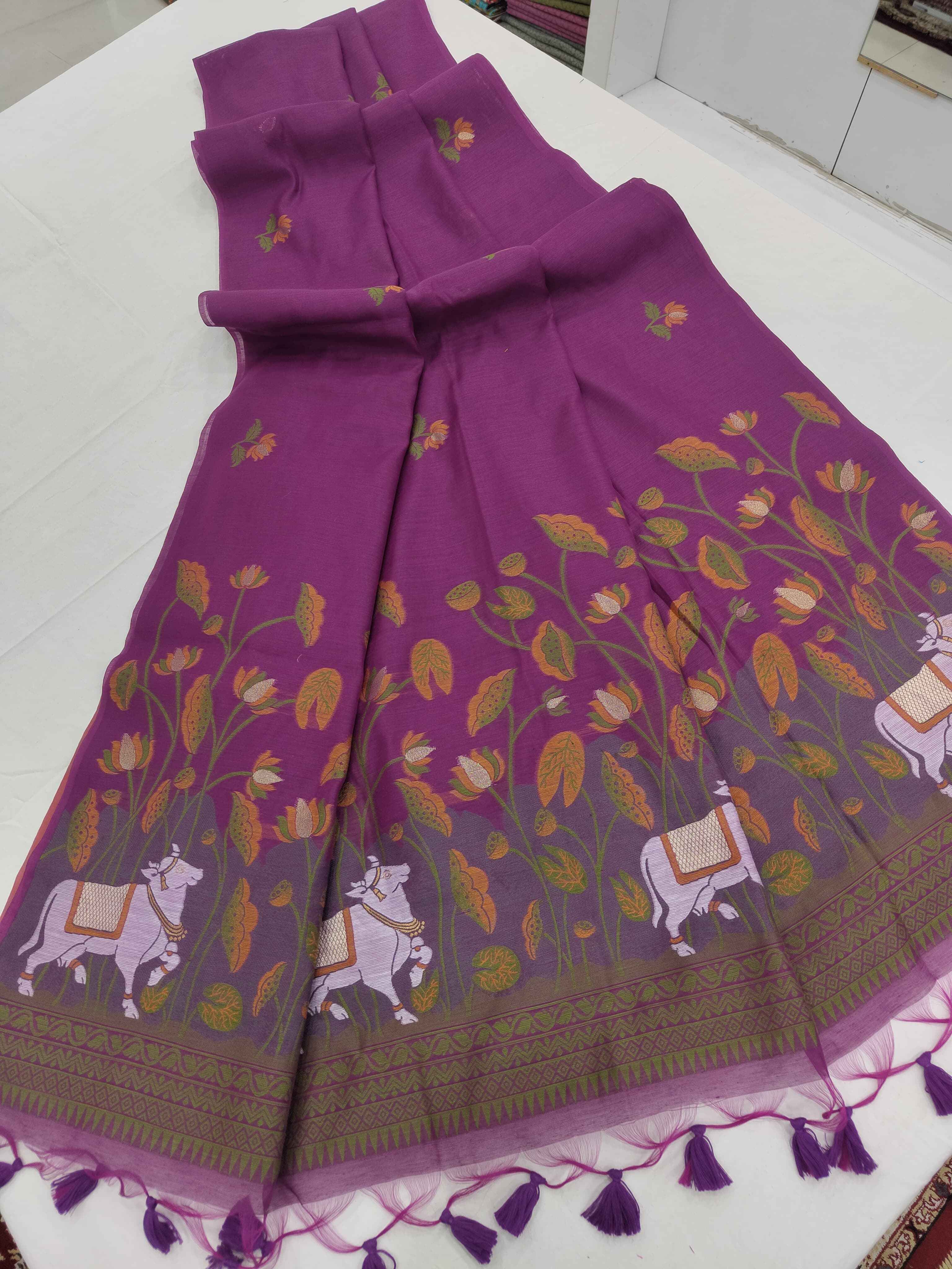 SOFT MUGA COTTON PICHWAI WEAVING PALLU SAREE AT WHOLESALE PRICE