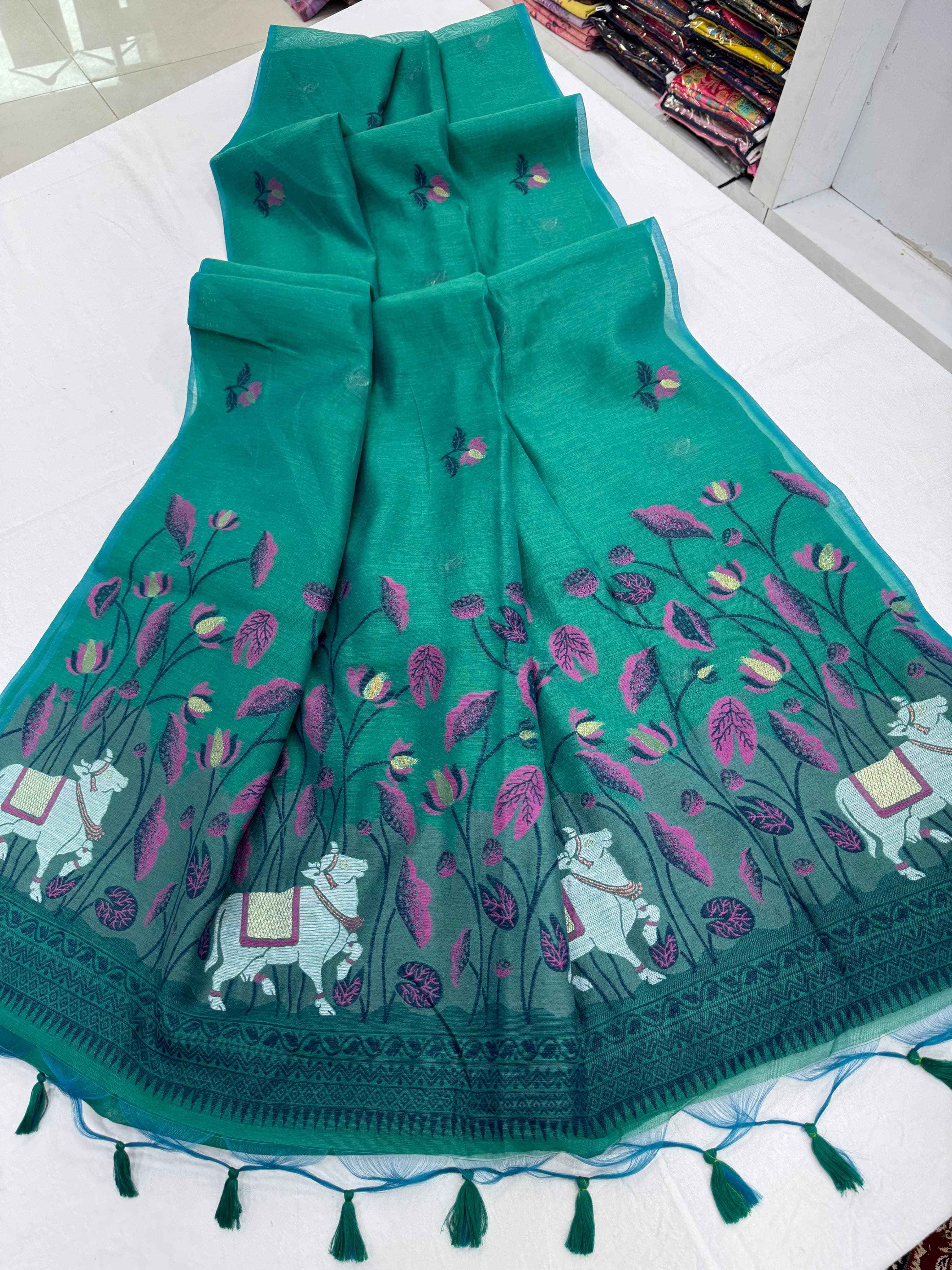 SOFT MUGA COTTON PICHWAI WEAVING PALLU SAREE AT WHOLESALE PRICE