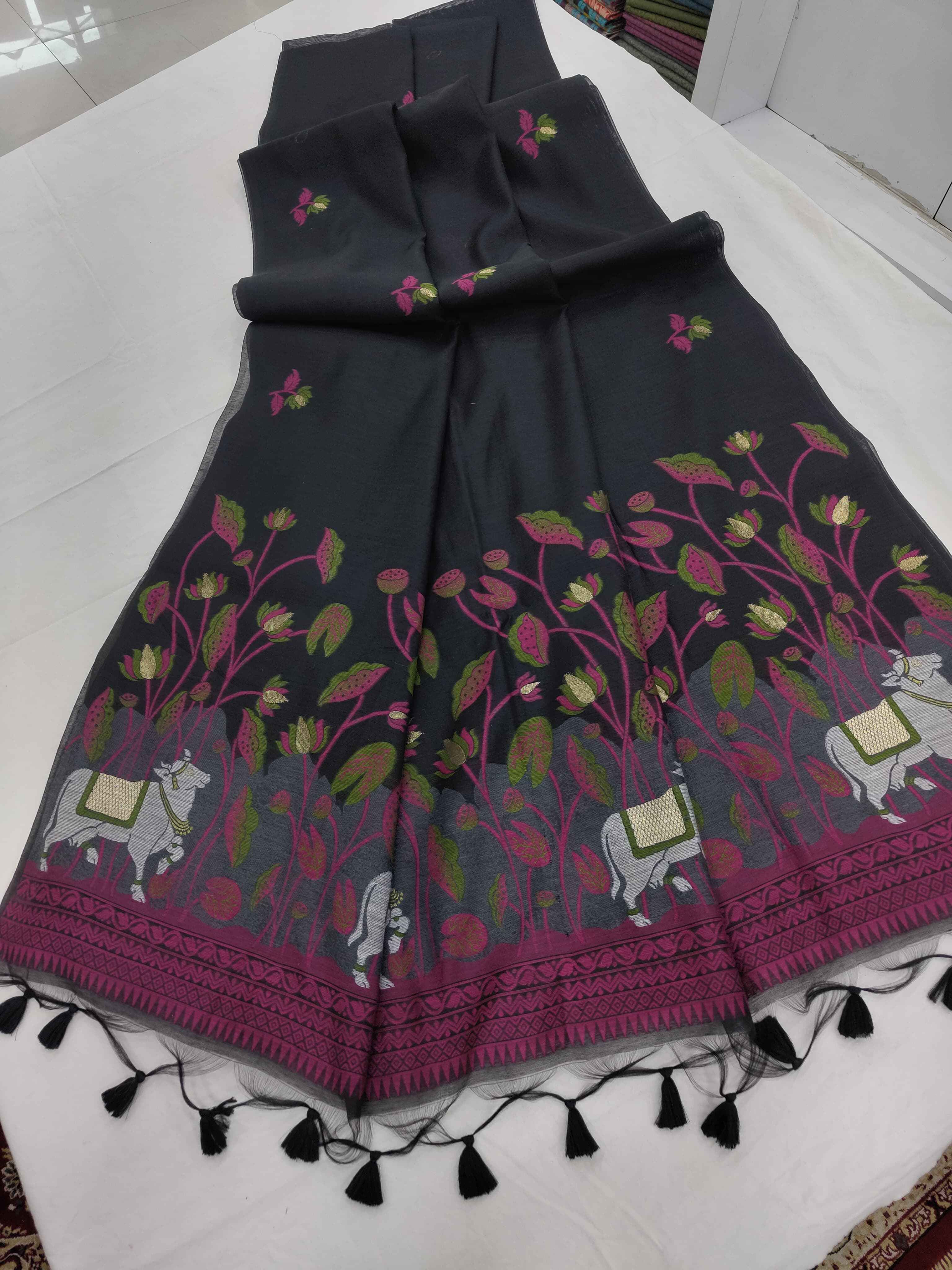 SOFT MUGA COTTON PICHWAI WEAVING PALLU SAREE AT WHOLESALE PRICE