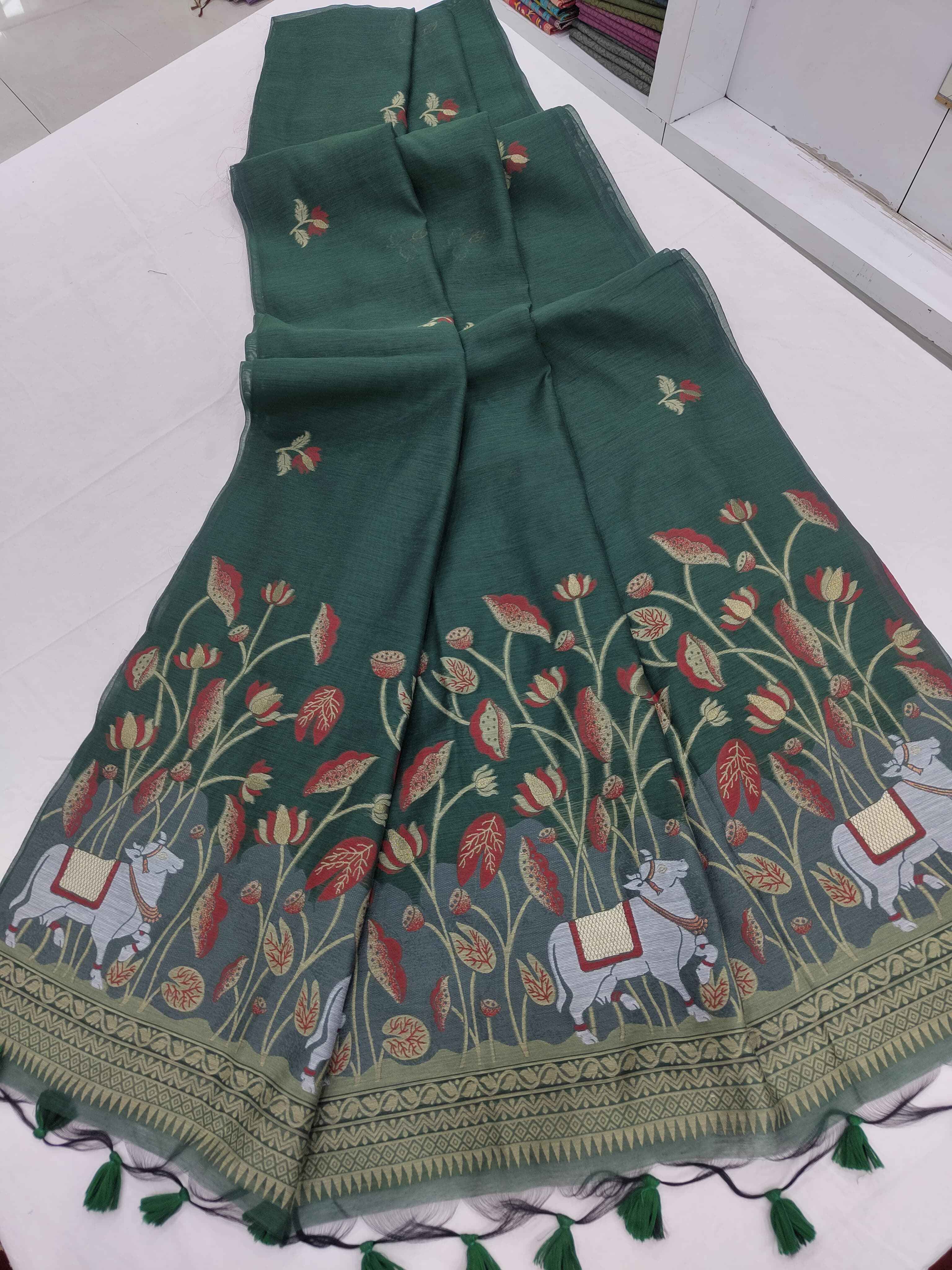 SOFT MUGA COTTON PICHWAI WEAVING PALLU SAREE AT WHOLESALE PRICE