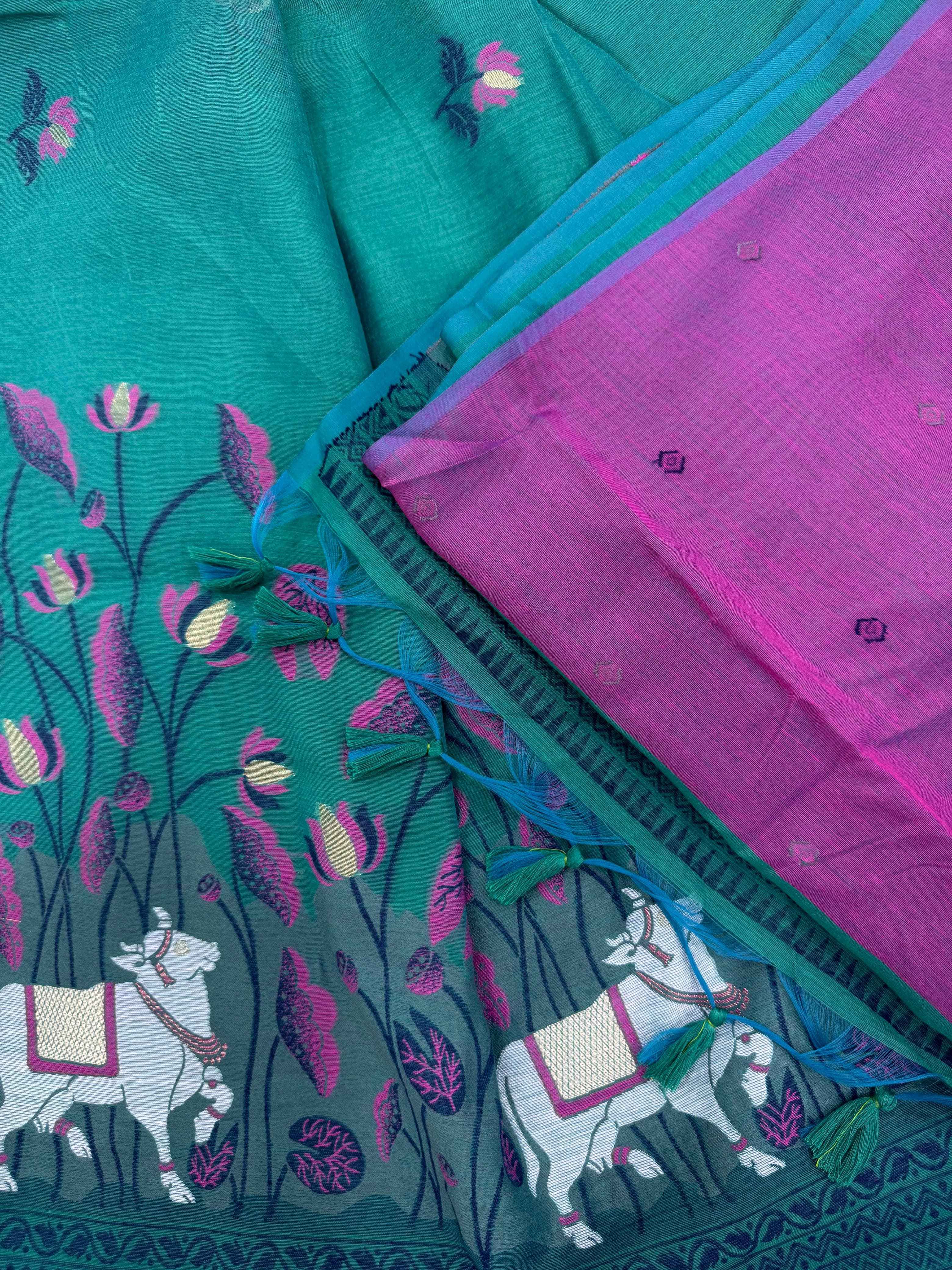 SOFT MUGA COTTON PICHWAI WEAVING PALLU SAREE AT WHOLESALE PRICE