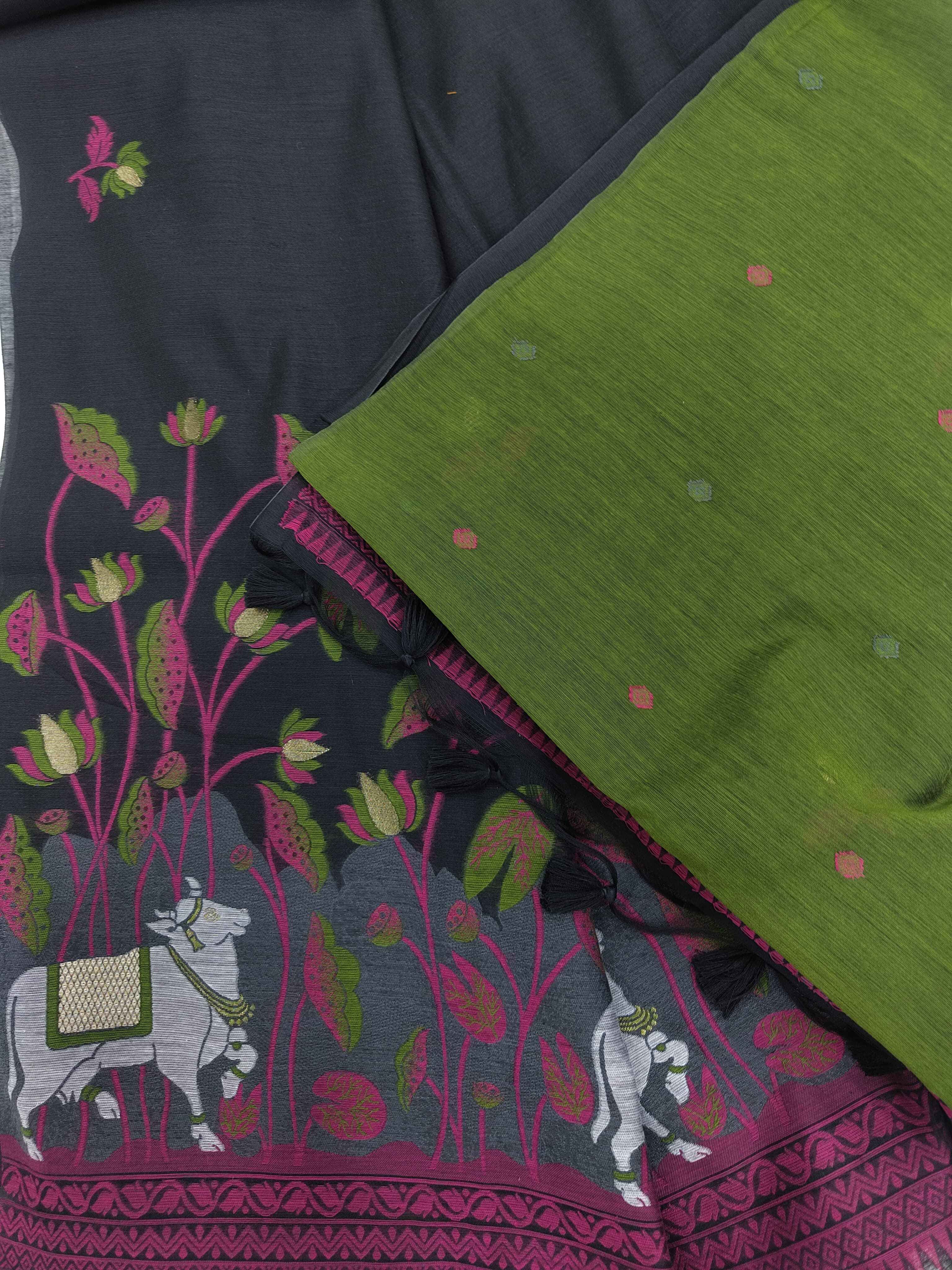 SOFT MUGA COTTON PICHWAI WEAVING PALLU SAREE AT WHOLESALE PRICE