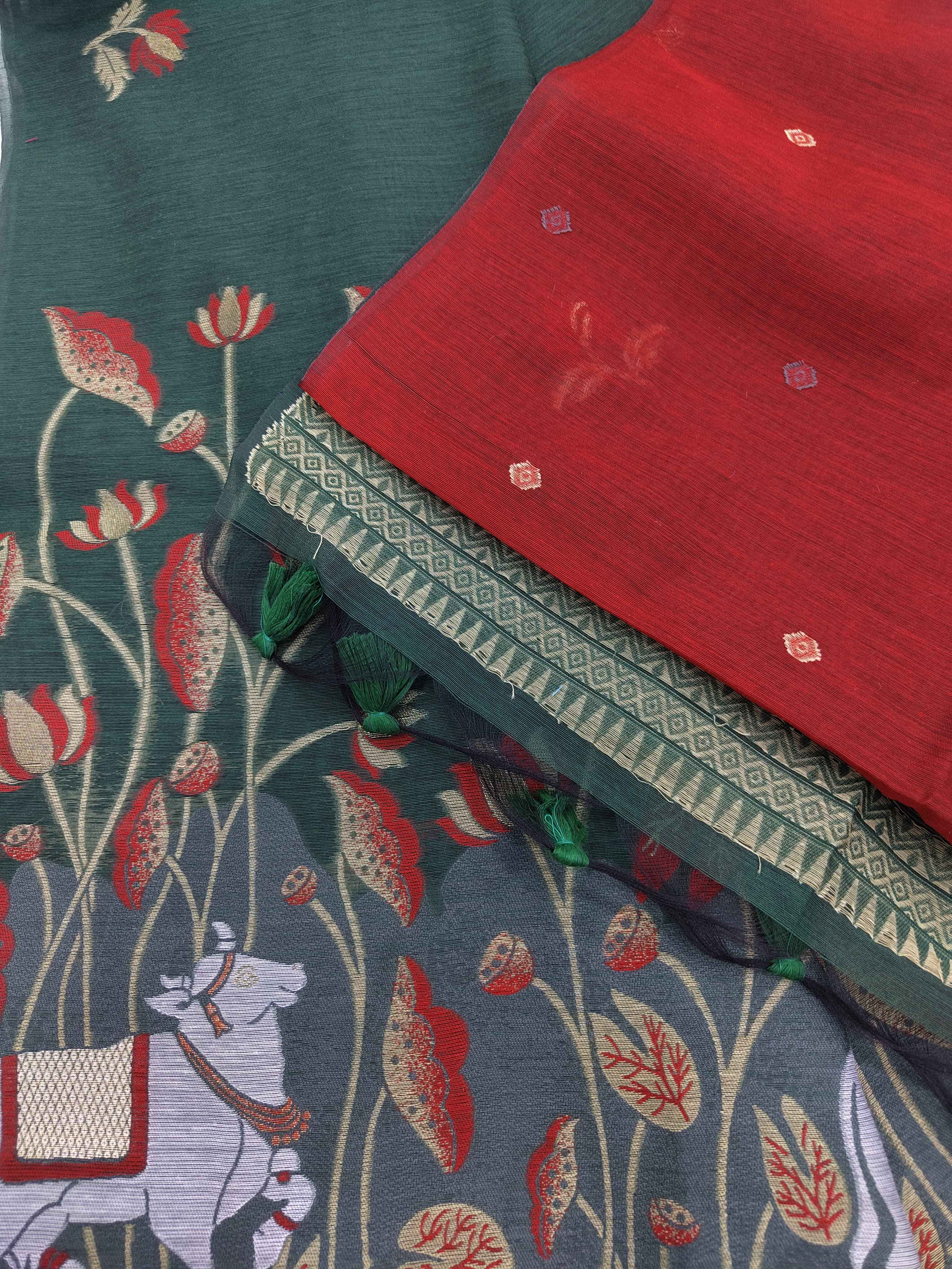 SOFT MUGA COTTON PICHWAI WEAVING PALLU SAREE AT WHOLESALE PRICE