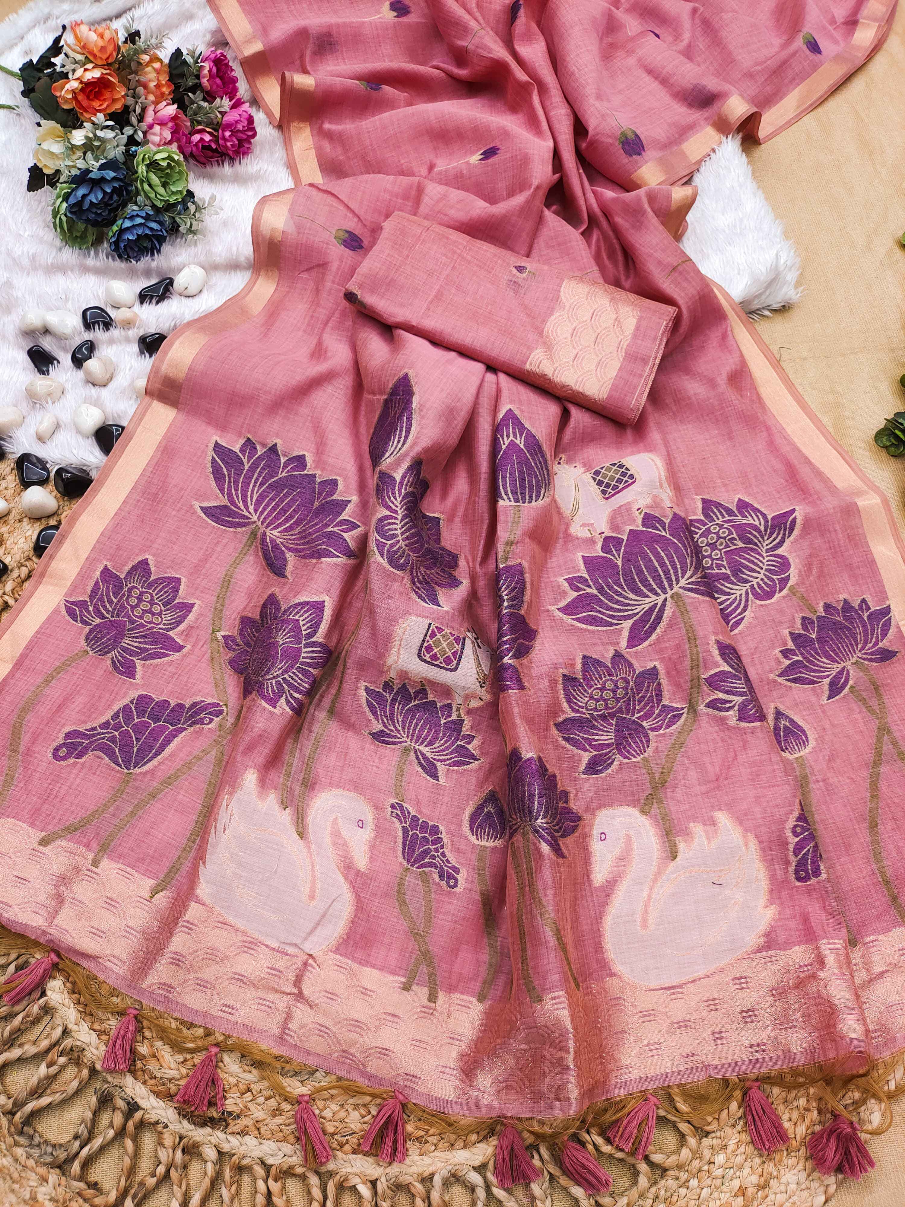 SOFT MUGA COTTON RESHAM WEAVING PICHWAI PALLU SAREE AT WHOLESALE PRICE