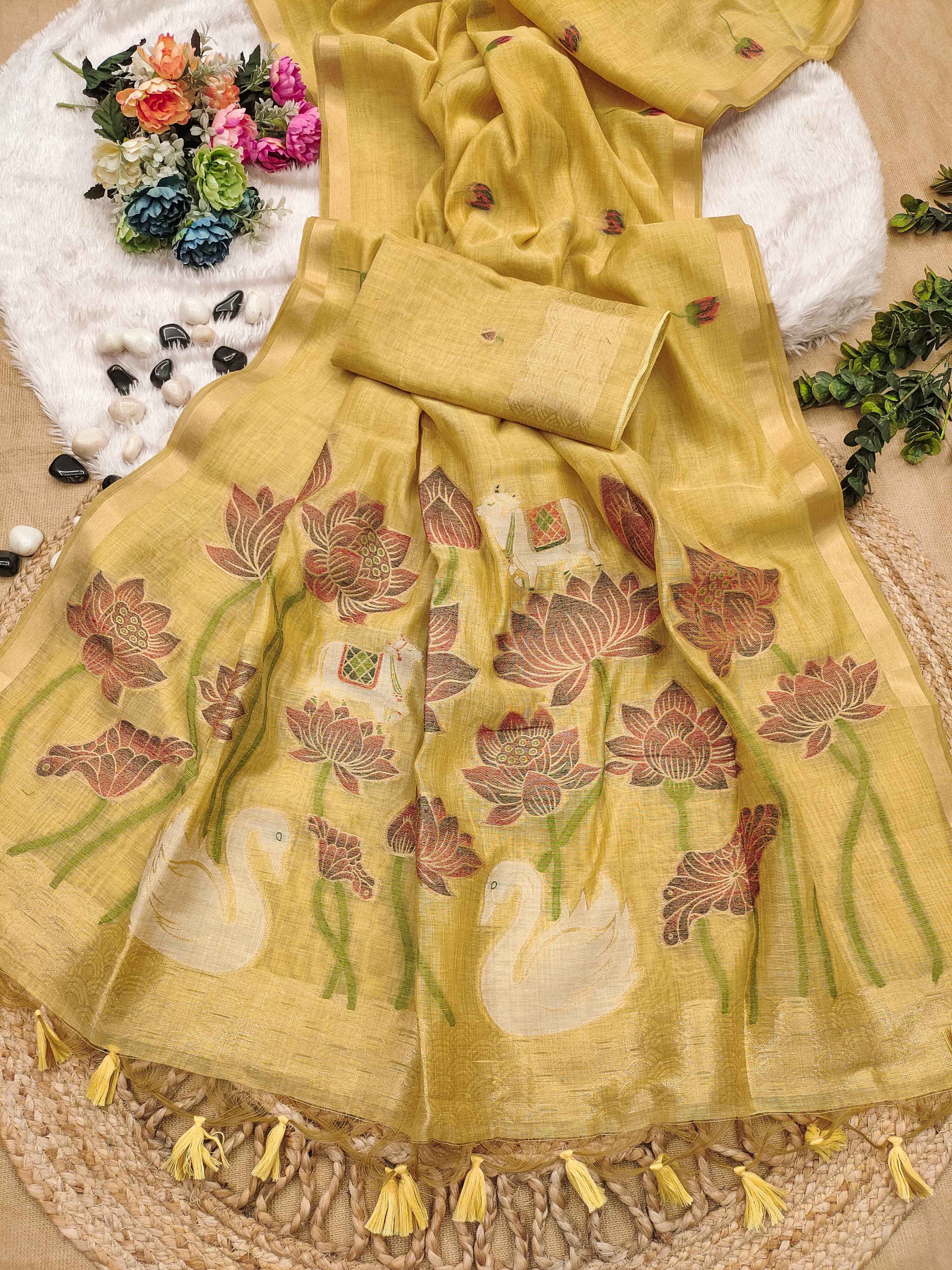 SOFT MUGA COTTON RESHAM WEAVING PICHWAI PALLU SAREE AT WHOLESALE PRICE