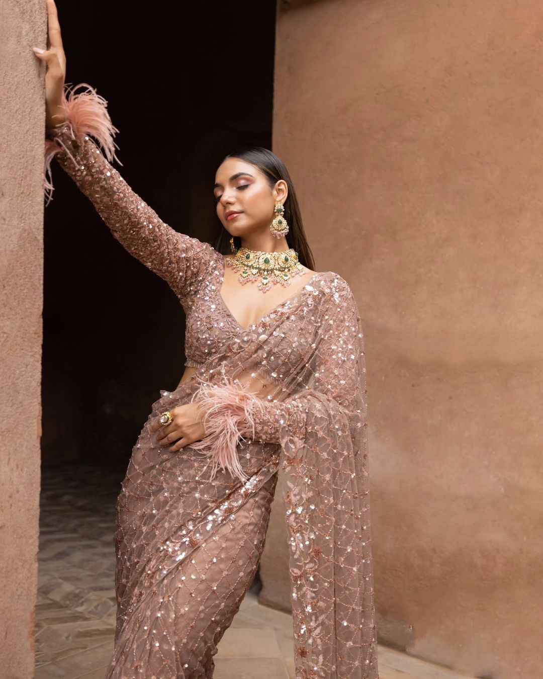 SOFT NET SEQUINS EMBROIDERY C PALLU WORK SAREE AT WHOLESALE PRICE