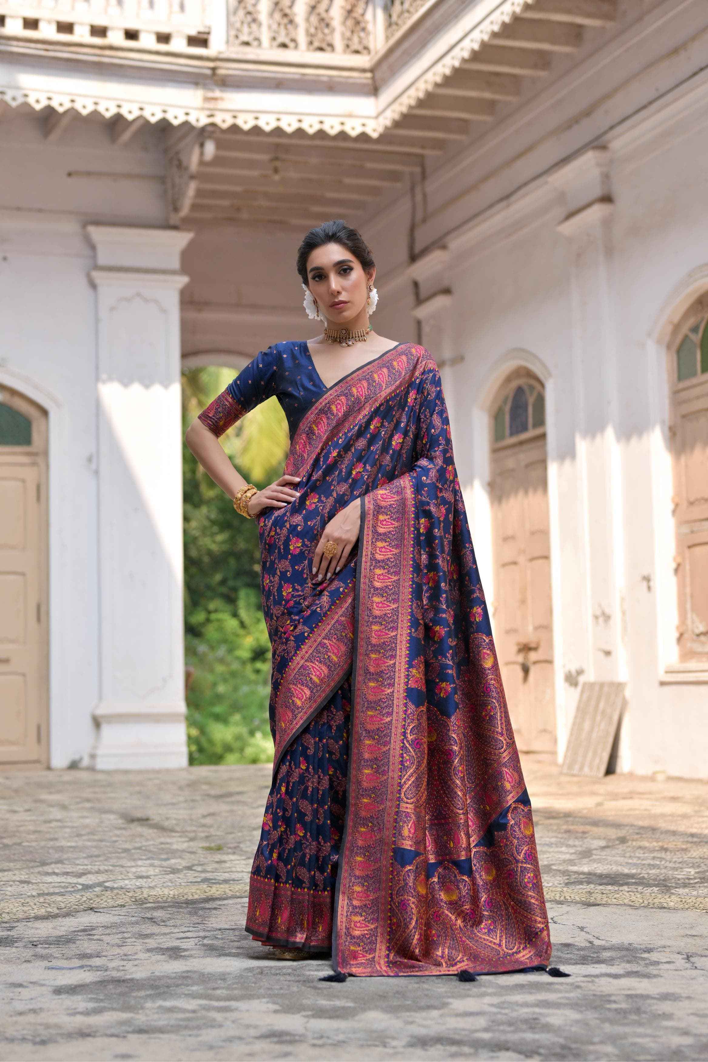 SOFT PASHMINA SILK KASHMIRI COLOURFULL JAL WEAVING SAREE AT WHOLESALE PRICE