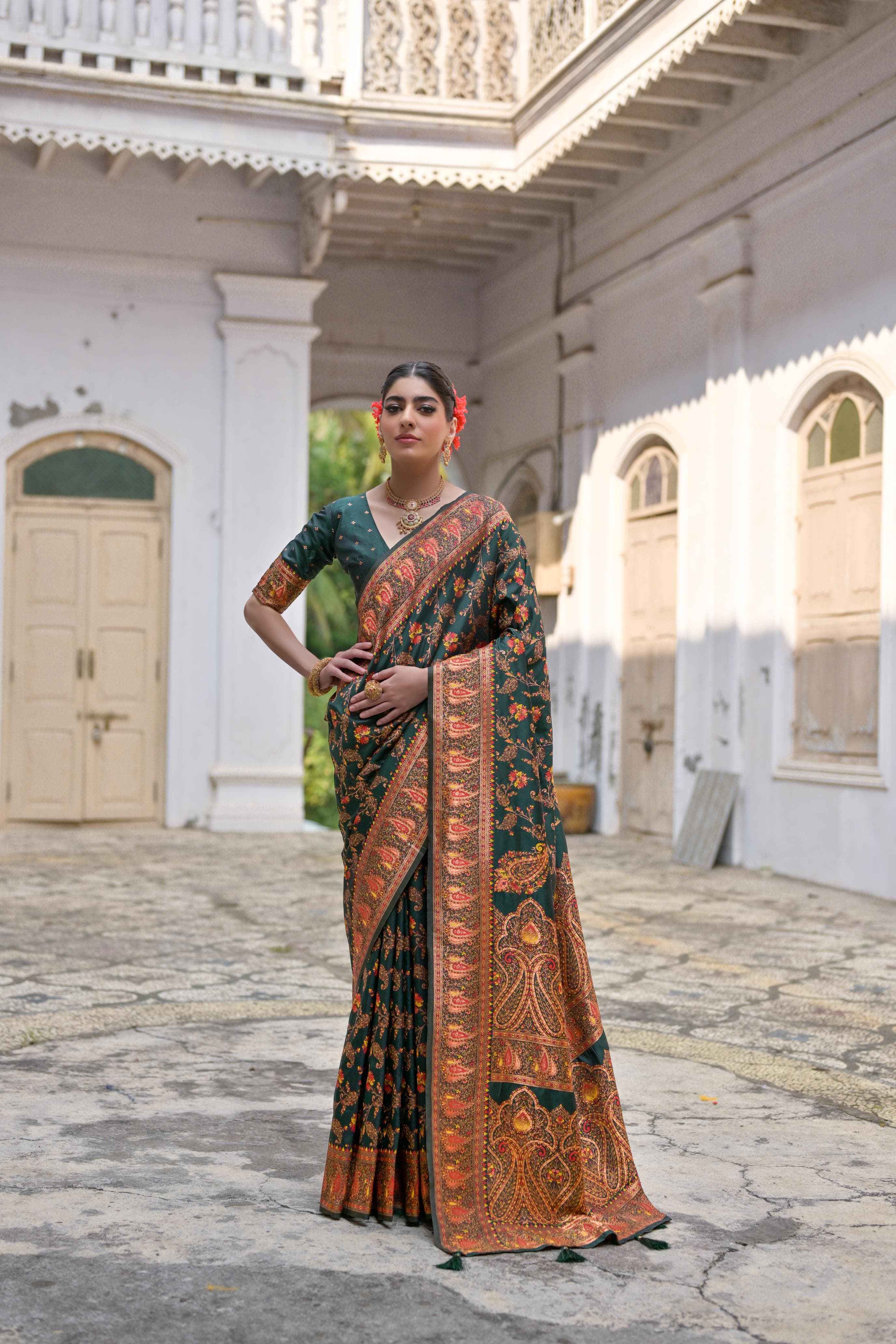 SOFT PASHMINA SILK KASHMIRI COLOURFULL JAL WEAVING SAREE AT WHOLESALE PRICE