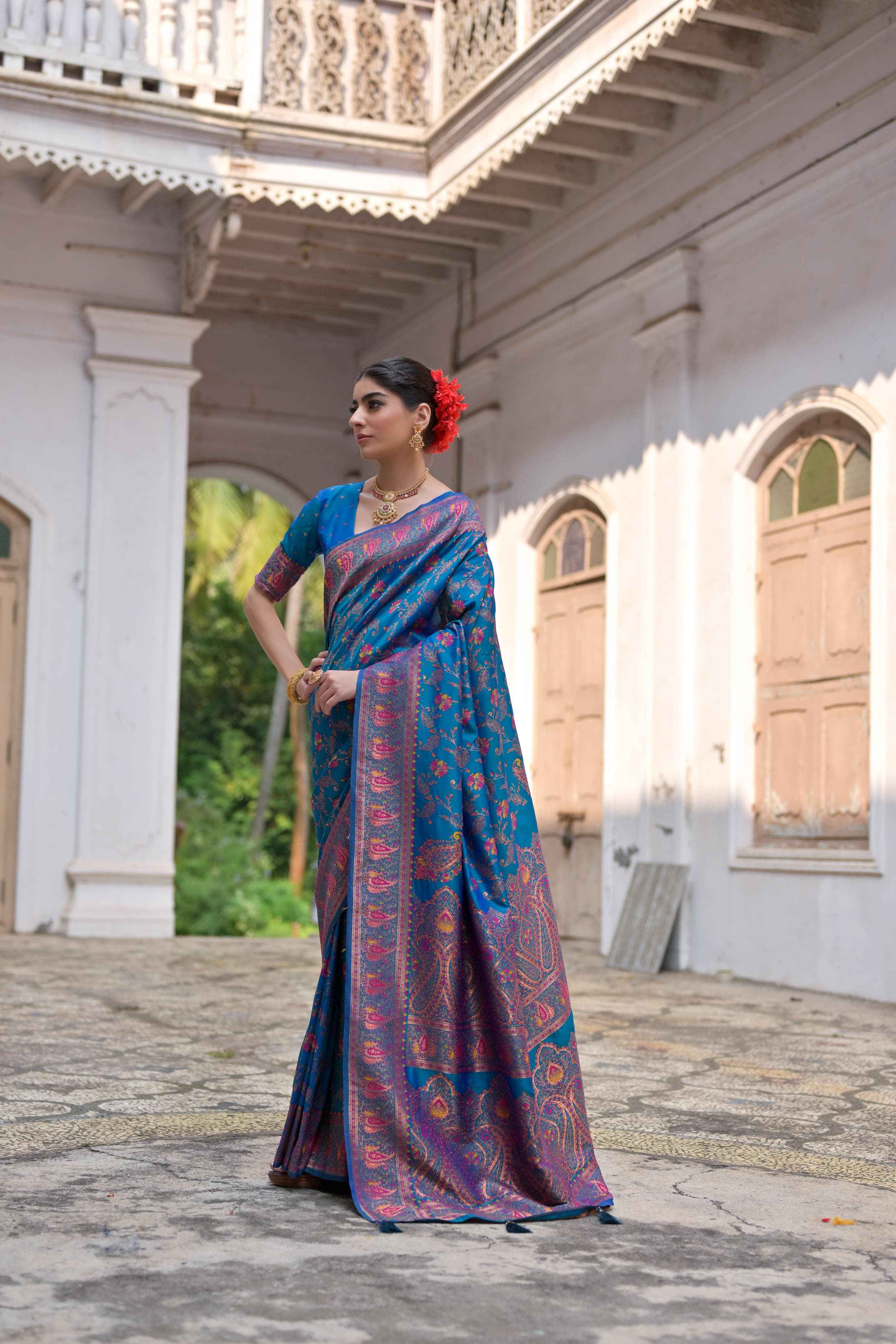 SOFT PASHMINA SILK KASHMIRI COLOURFULL JAL WEAVING SAREE AT WHOLESALE PRICE