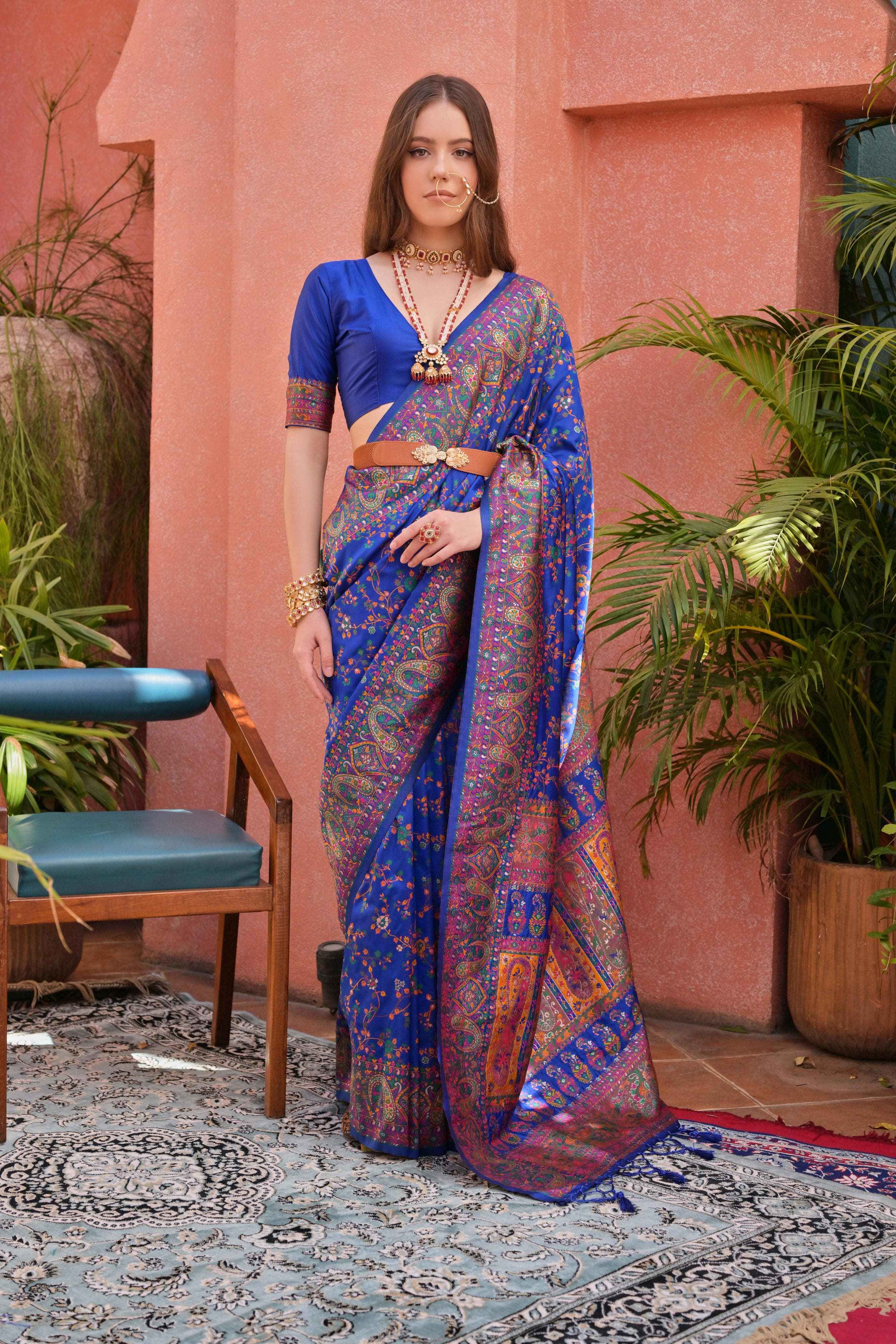 SOFT PASHMINA SILK WEAVING PALLU WITH FANCY TASSELS SAREE AT WHOLESALE PRICE