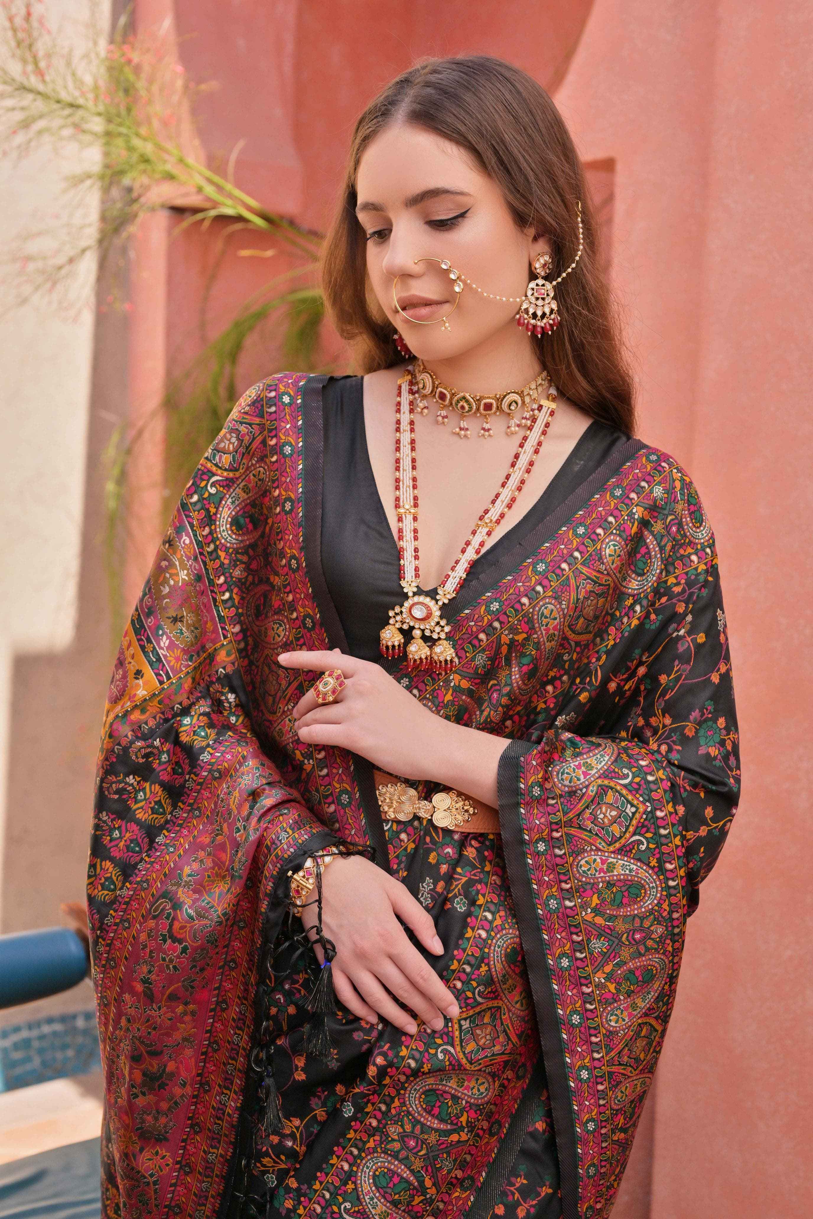 SOFT PASHMINA SILK WEAVING PALLU WITH FANCY TASSELS SAREE AT WHOLESALE PRICE