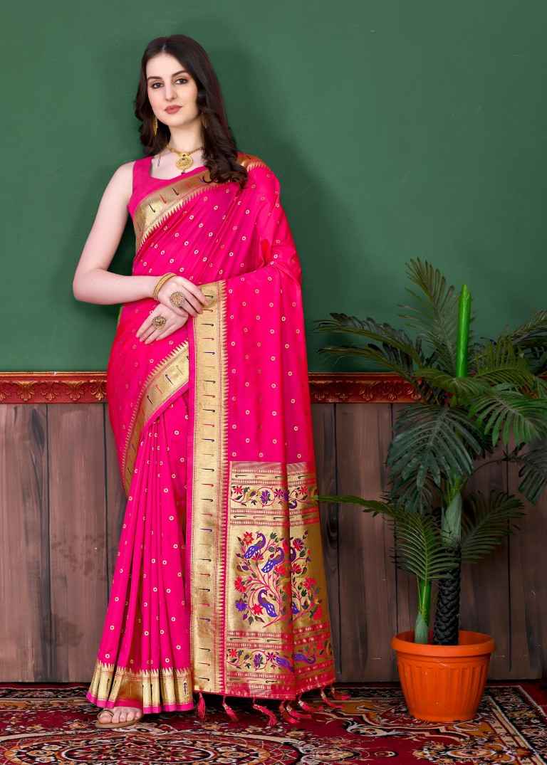 SOFT PETHANI SILK ZARI WEAVING BINDI DESIGN SAREE AT WHOLESALE PRICE