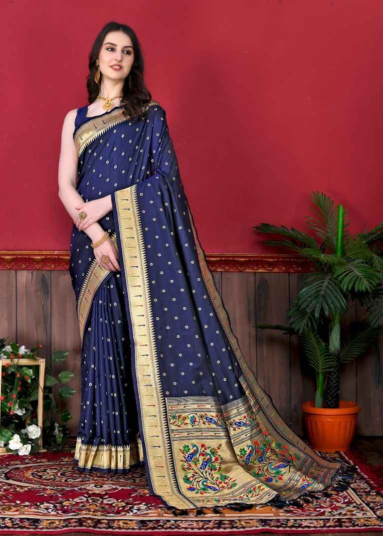 SOFT PETHANI SILK ZARI WEAVING BINDI DESIGN SAREE AT WHOLESALE PRICE