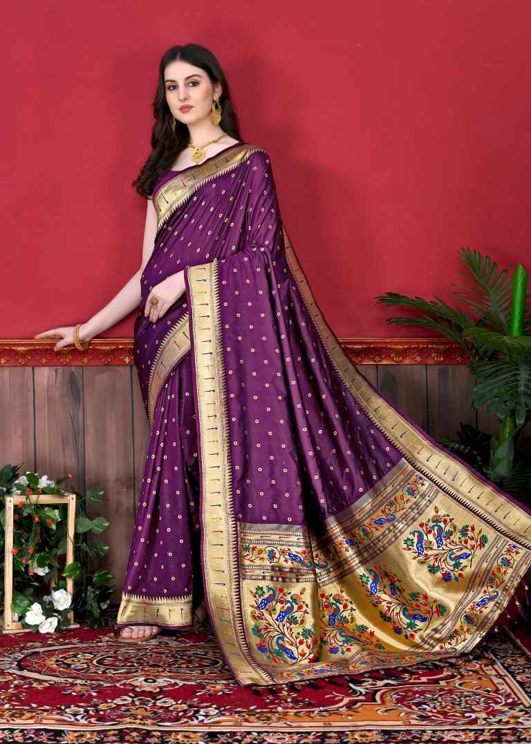 SOFT PETHANI SILK ZARI WEAVING BINDI DESIGN SAREE AT WHOLESALE PRICE