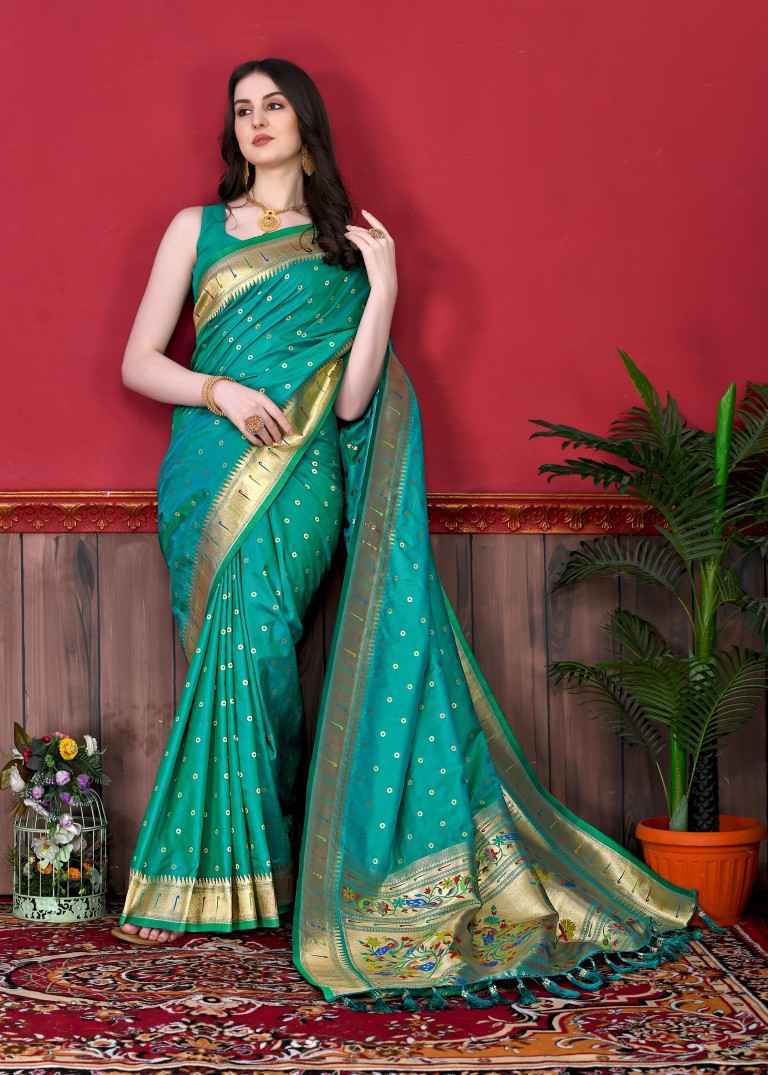 SOFT PETHANI SILK ZARI WEAVING BINDI DESIGN SAREE AT WHOLESALE PRICE