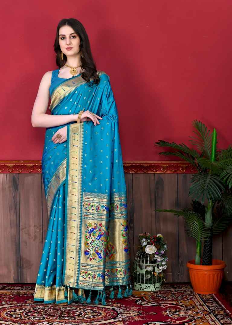 SOFT PETHANI SILK ZARI WEAVING BINDI DESIGN SAREE AT WHOLESALE PRICE