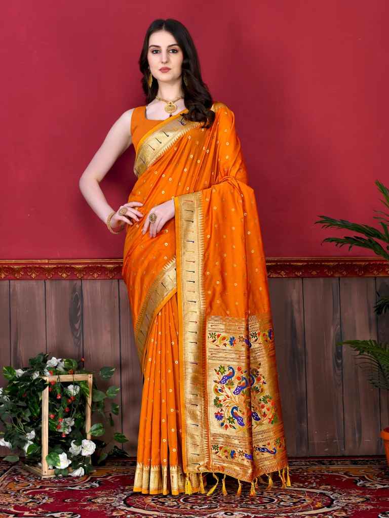 SOFT PETHANI SILK ZARI WEAVING BINDI DESIGN SAREE AT WHOLESALE PRICE