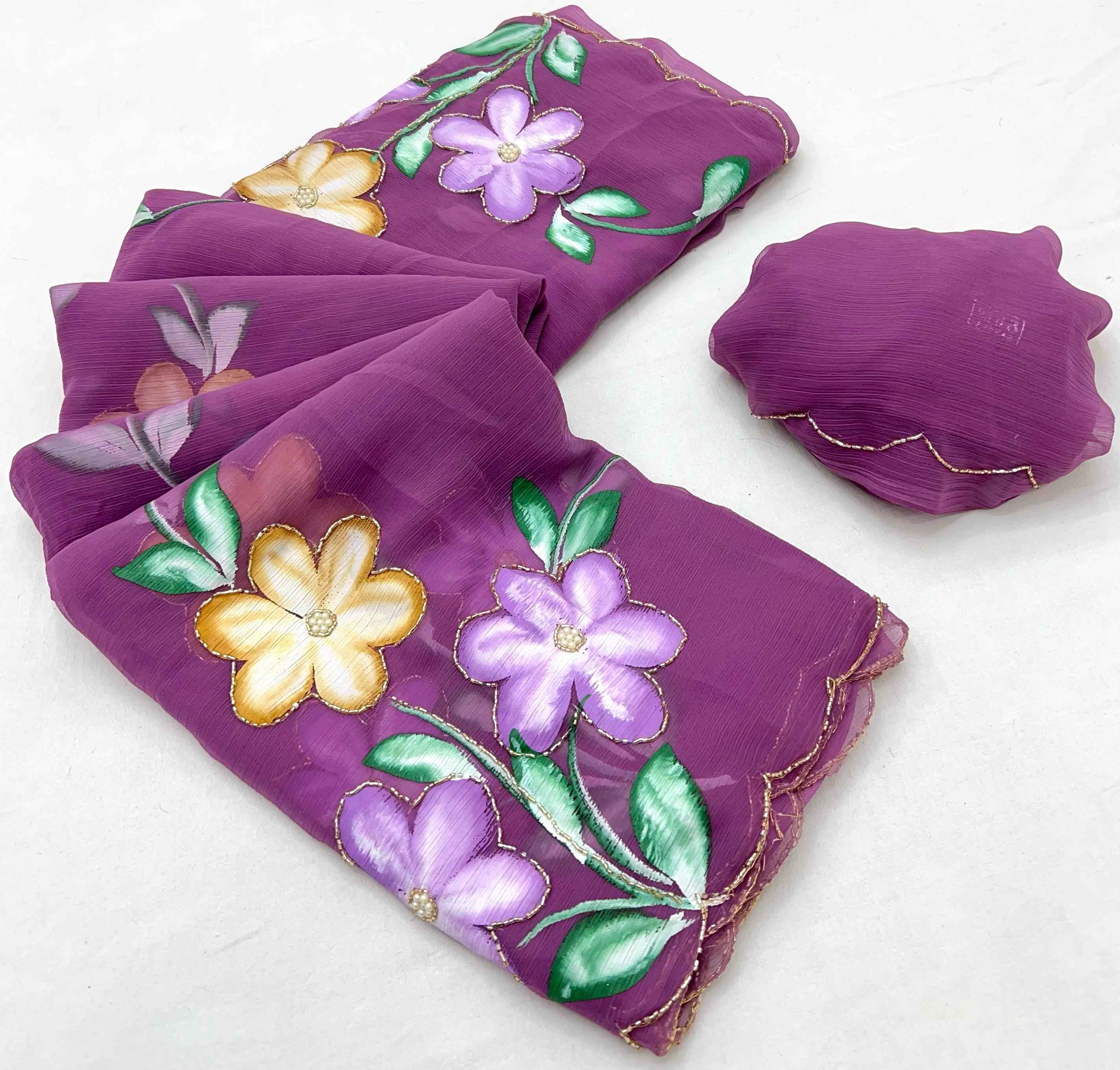 SOFT PURE SIFFON HANDWORK LIGHT WEIGHT SAREES AT WHOLESALE PRICE