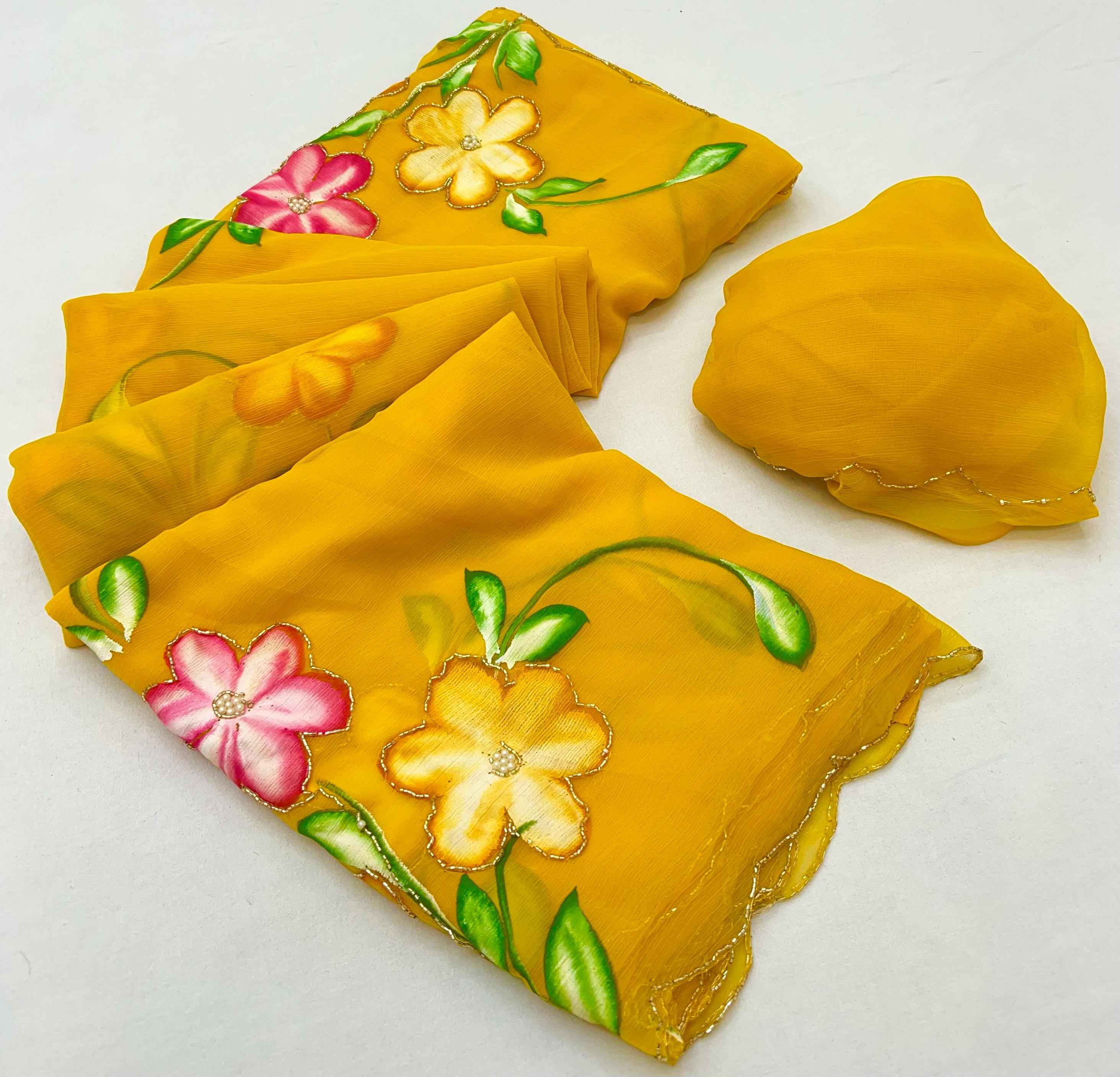 SOFT PURE SIFFON HANDWORK LIGHT WEIGHT SAREES AT WHOLESALE PRICE
