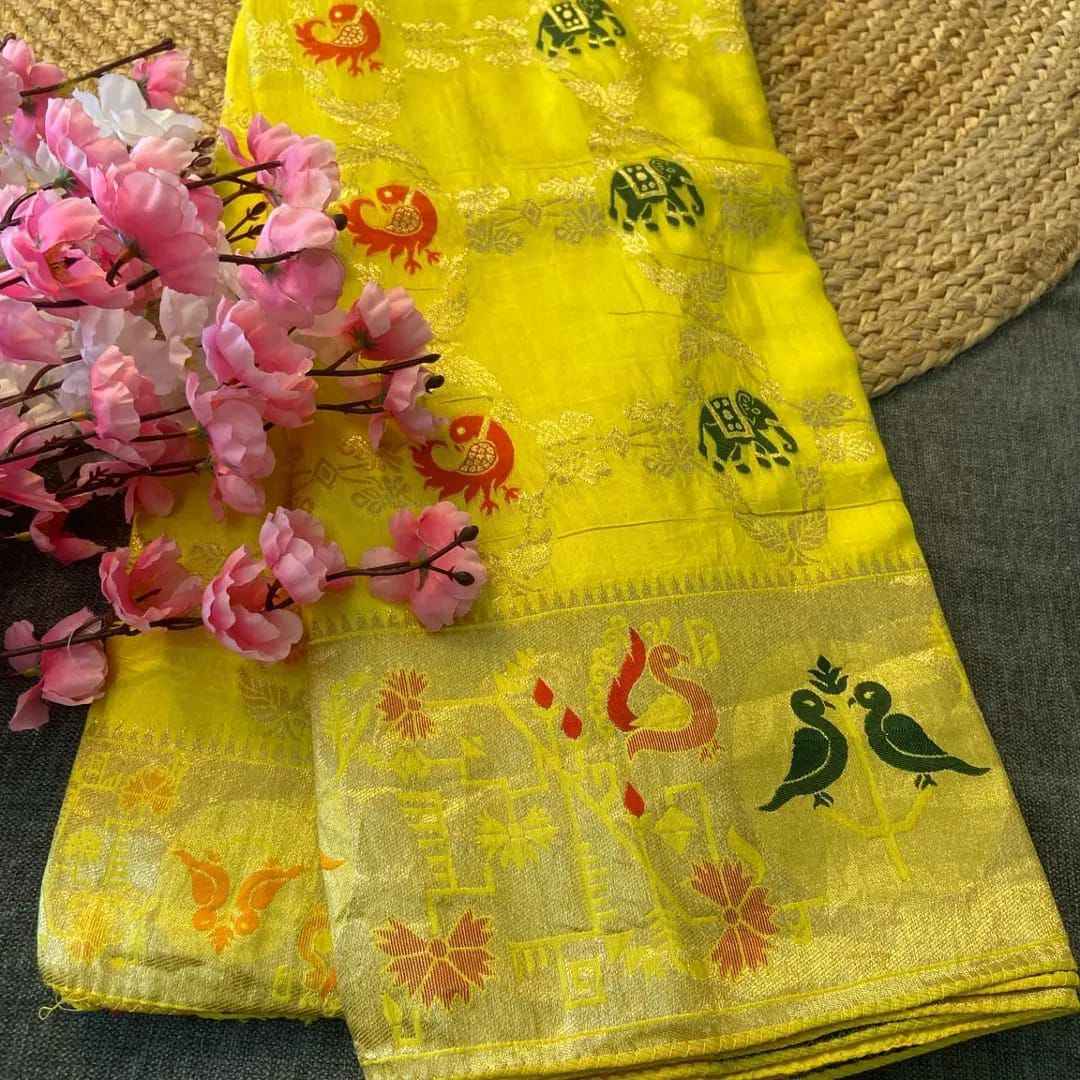 SOFT RUSSIAN SILK ZARI WEAVING WITH MEENAKARI DESIGN SAREE AT WHOLESALE PRICE