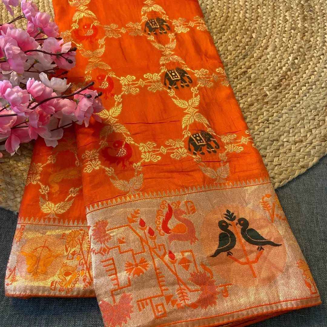 SOFT RUSSIAN SILK ZARI WEAVING WITH MEENAKARI DESIGN SAREE AT WHOLESALE PRICE