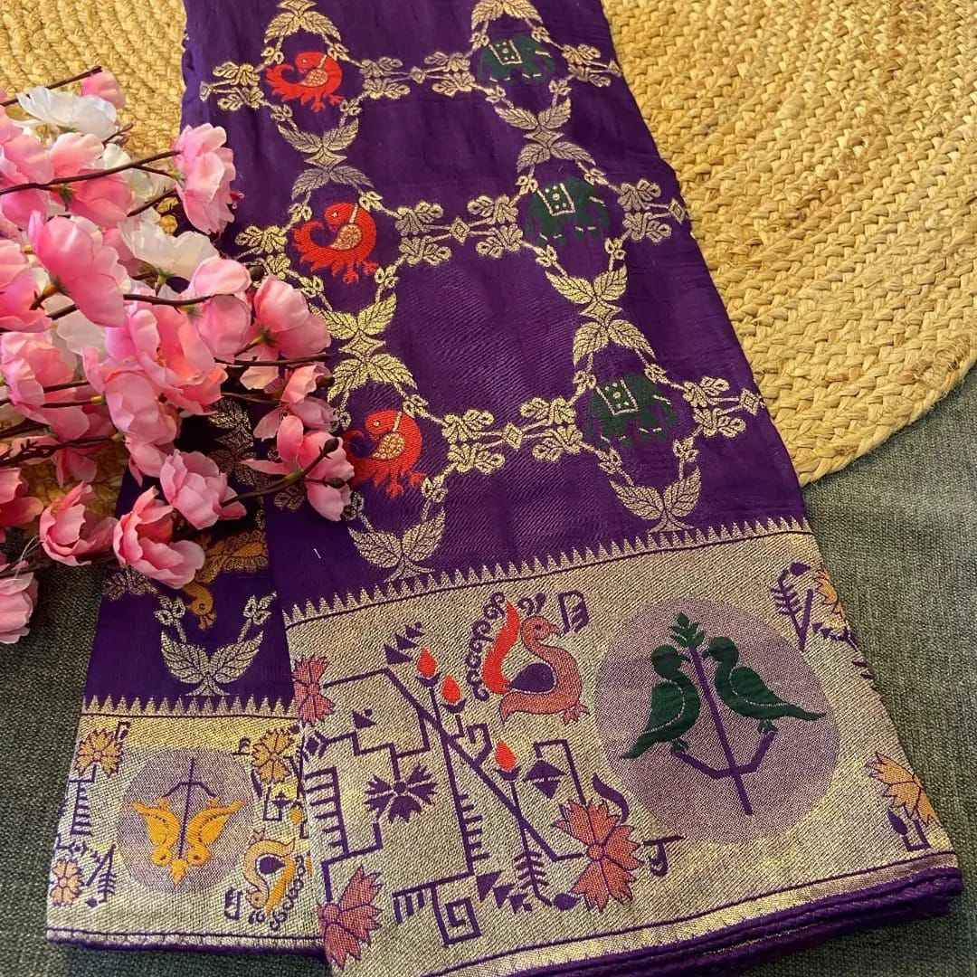 SOFT RUSSIAN SILK ZARI WEAVING WITH MEENAKARI DESIGN SAREE AT WHOLESALE PRICE