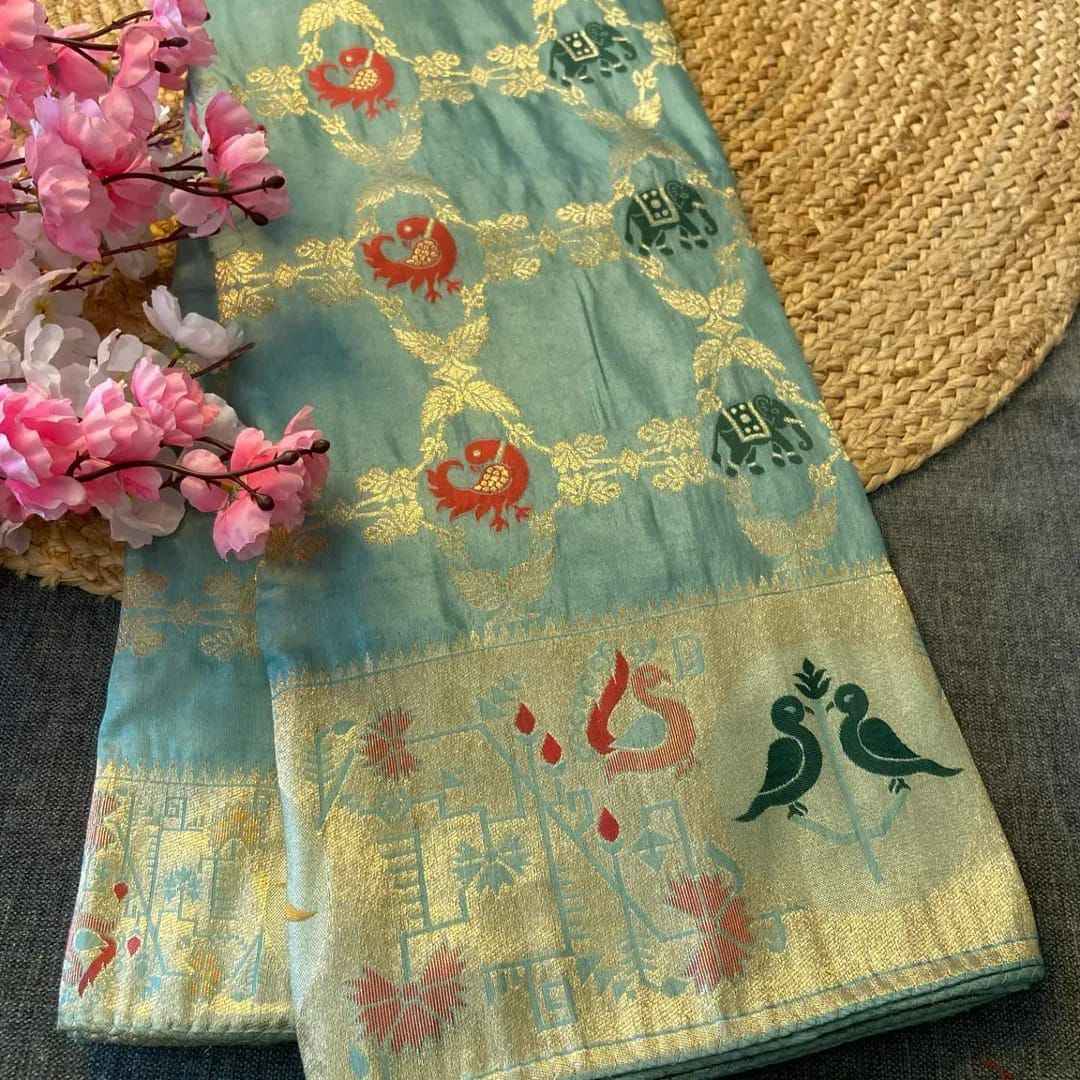 SOFT RUSSIAN SILK ZARI WEAVING WITH MEENAKARI DESIGN SAREE AT WHOLESALE PRICE