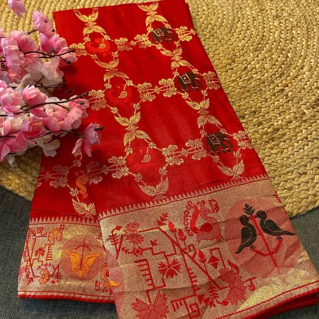 SOFT RUSSIAN SILK ZARI WEAVING WITH MEENAKARI DESIGN SAREE AT WHOLESALE PRICE