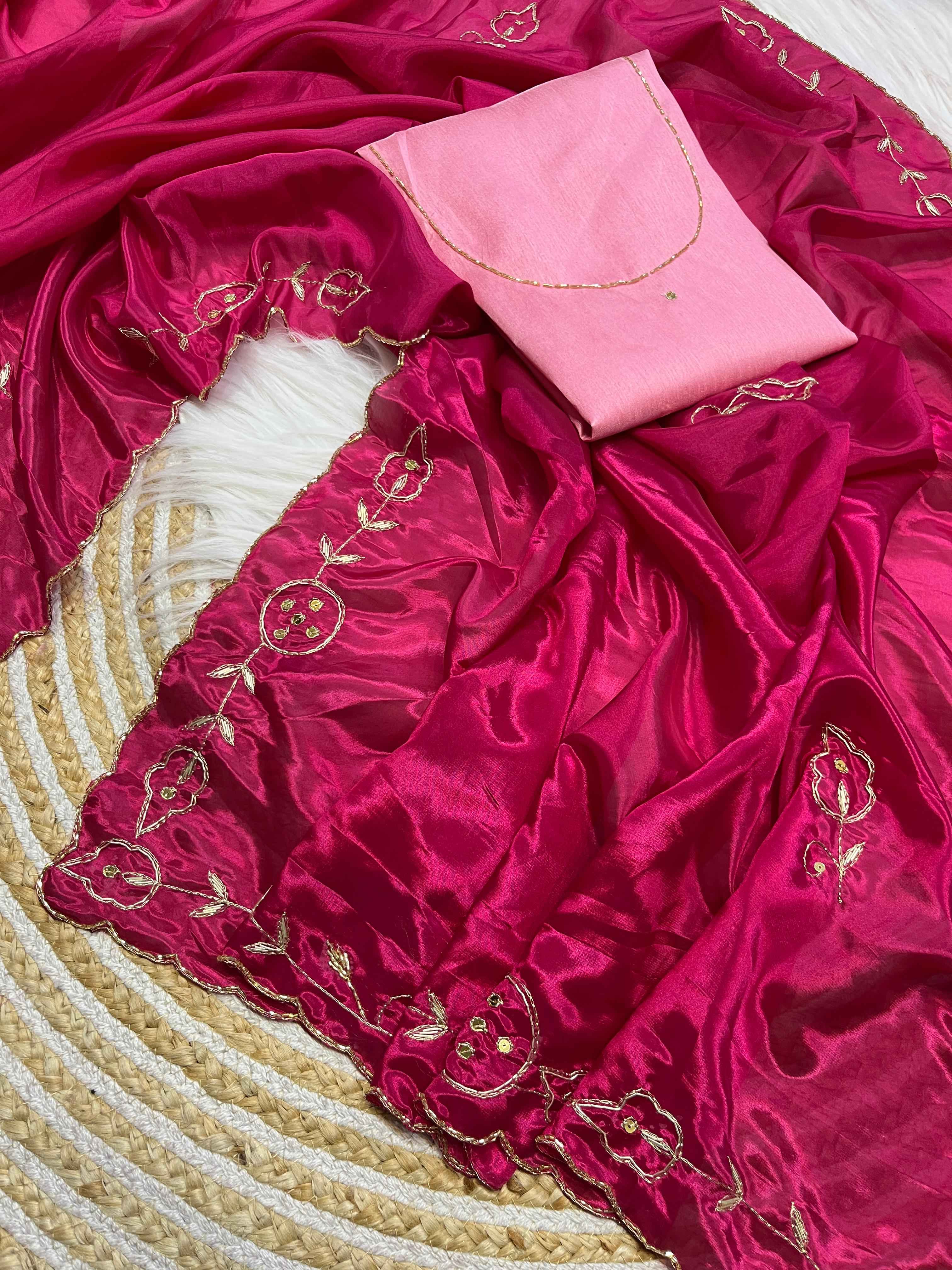 SOFT SHINE ZARDOZI HANDWORK WITH BUTTI WORK SAREE AT WHOLESALE PRICE