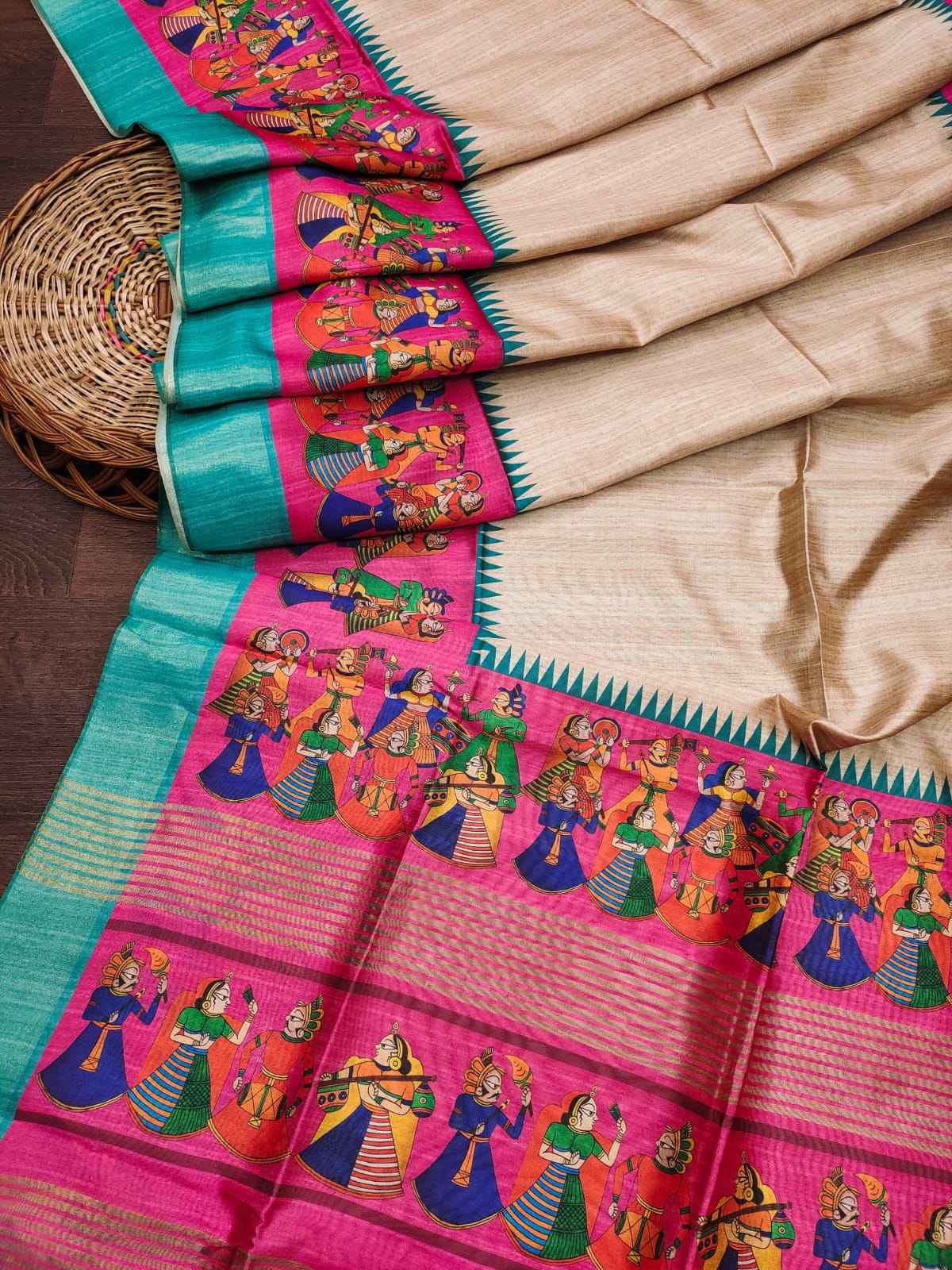 SOFT TUSSAR SILK KALAMKARI ZARI PRINT SAREE AT WHOLESALE PRICE