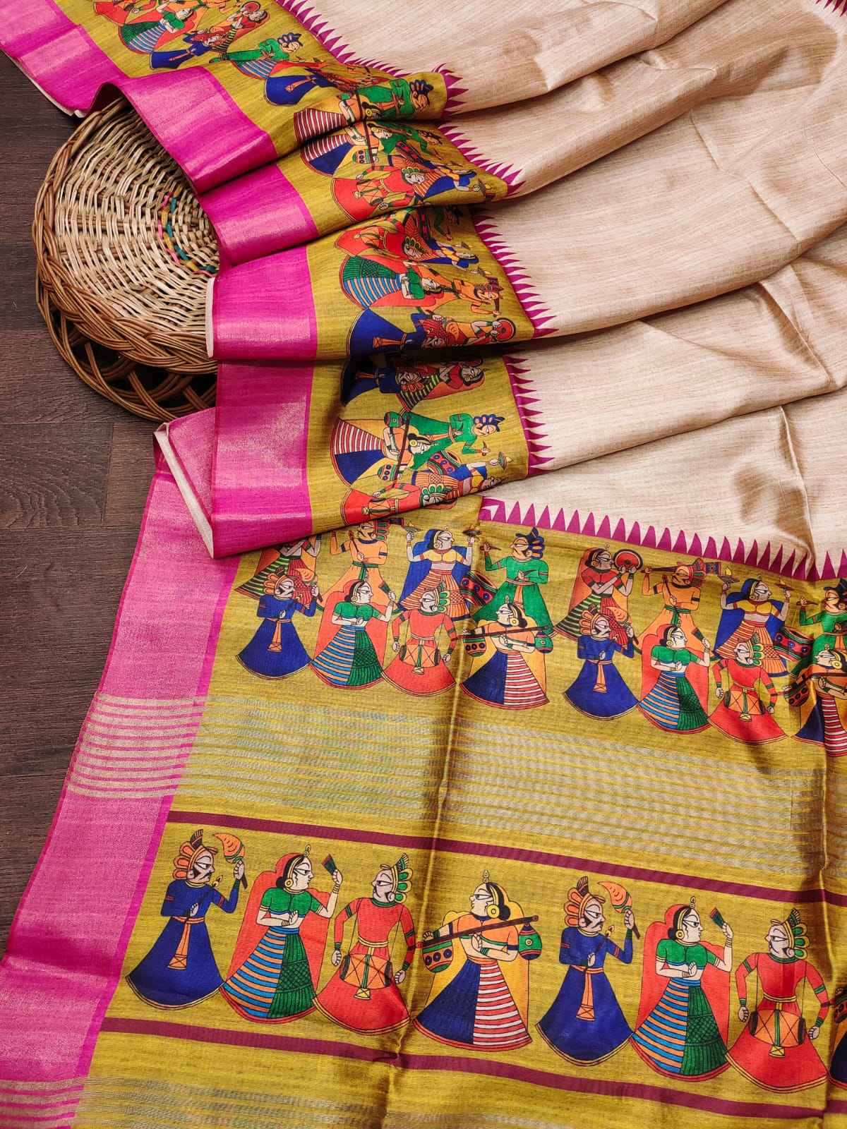 SOFT TUSSAR SILK KALAMKARI ZARI PRINT SAREE AT WHOLESALE PRICE