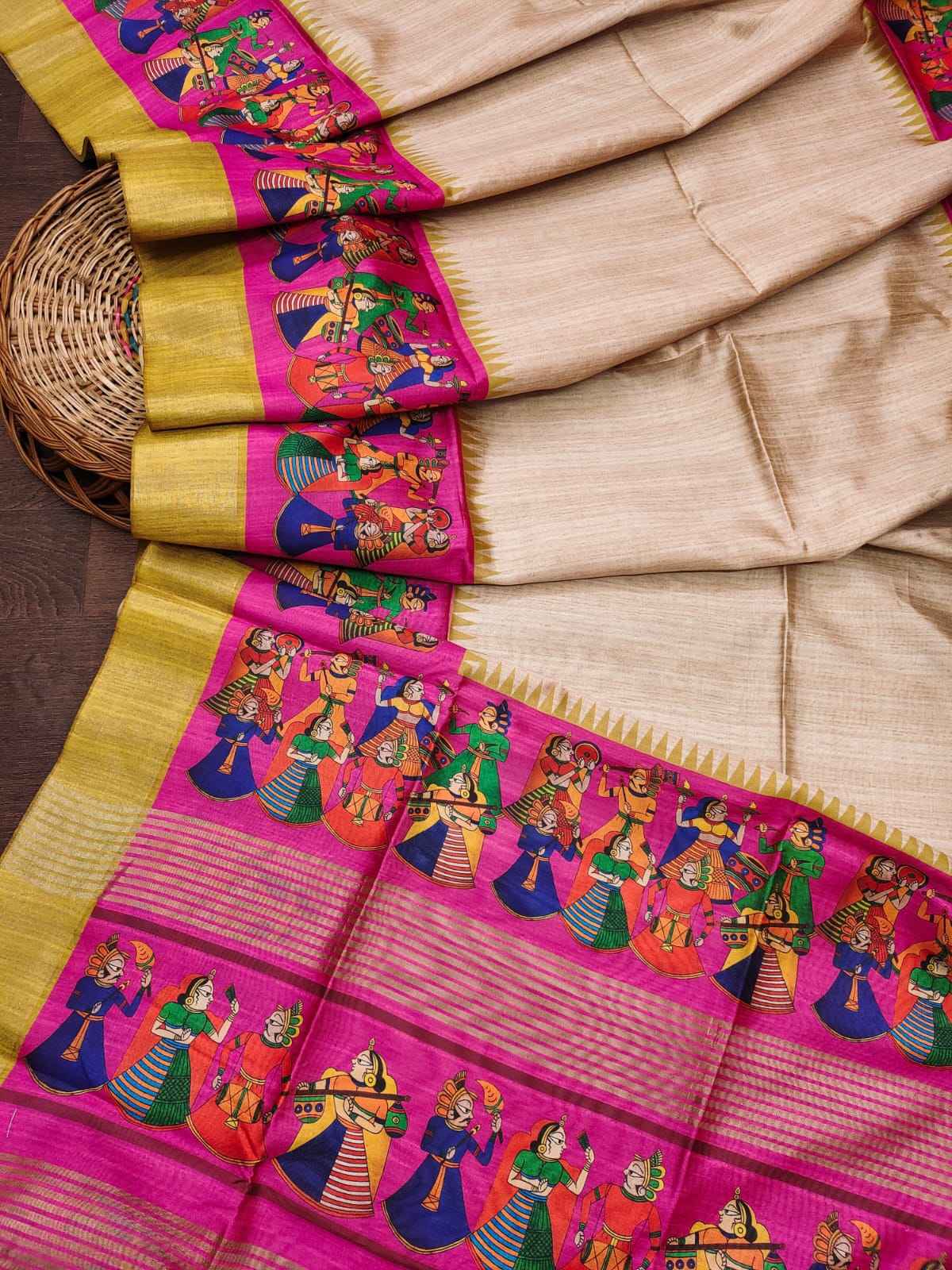 SOFT TUSSAR SILK KALAMKARI ZARI PRINT SAREE AT WHOLESALE PRICE
