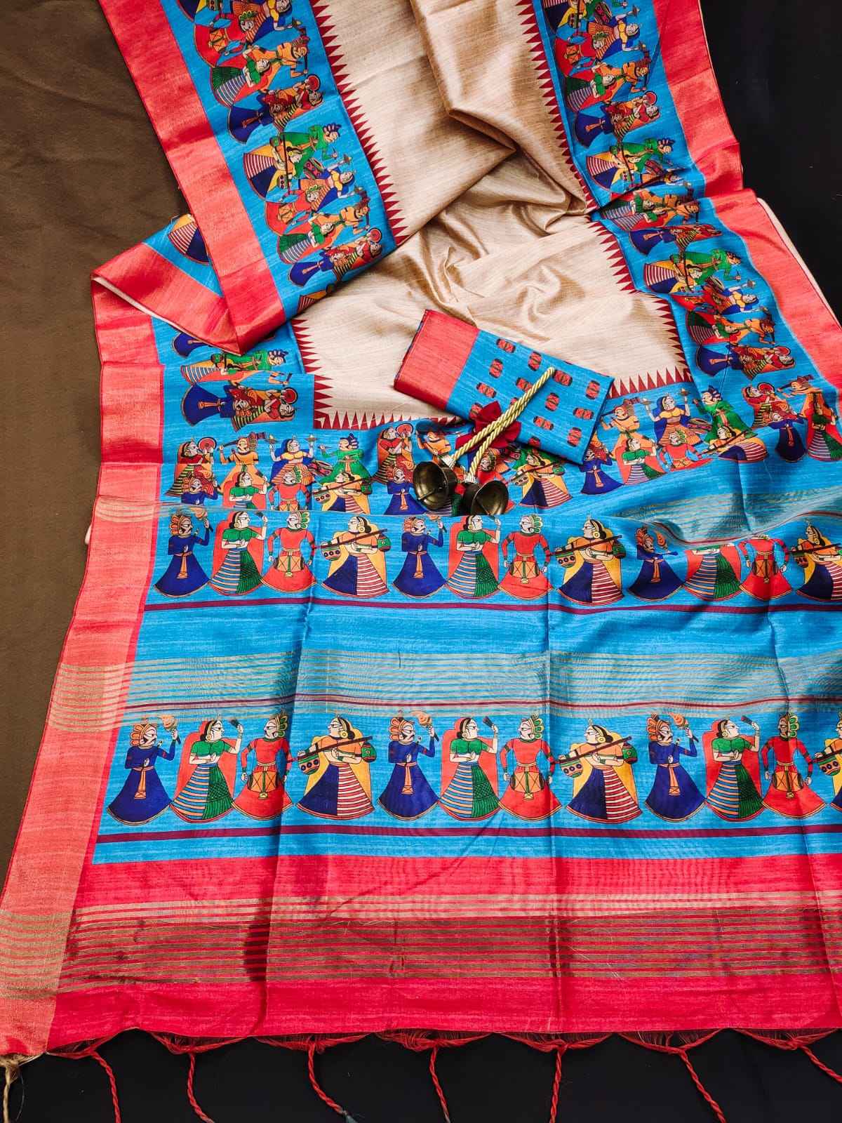 SOFT TUSSAR SILK KALAMKARI ZARI PRINT SAREE AT WHOLESALE PRICE