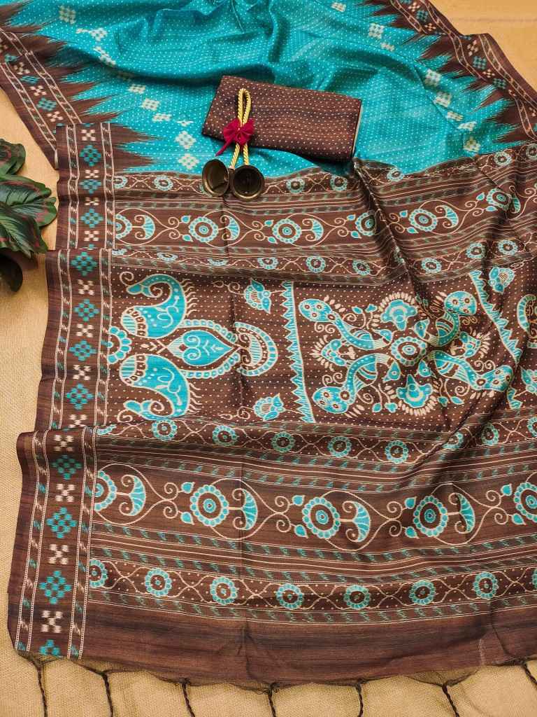 SOFT TUSSAR SILK TRADITIONAL TEMPLE PRINTED BORDER SAREE AT WHOLESALE PRICE