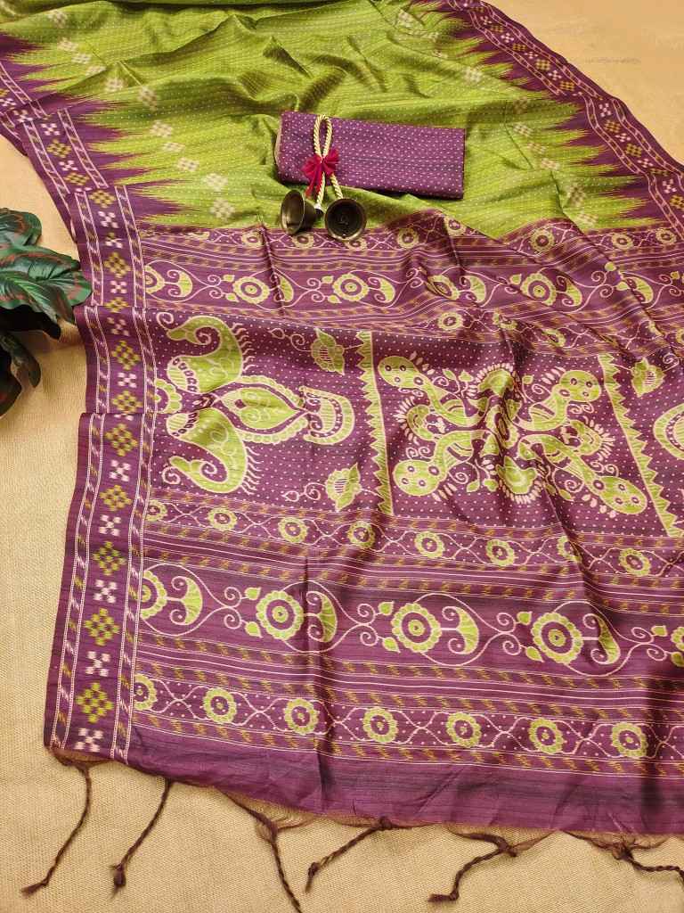 SOFT TUSSAR SILK TRADITIONAL TEMPLE PRINTED BORDER SAREE AT WHOLESALE PRICE