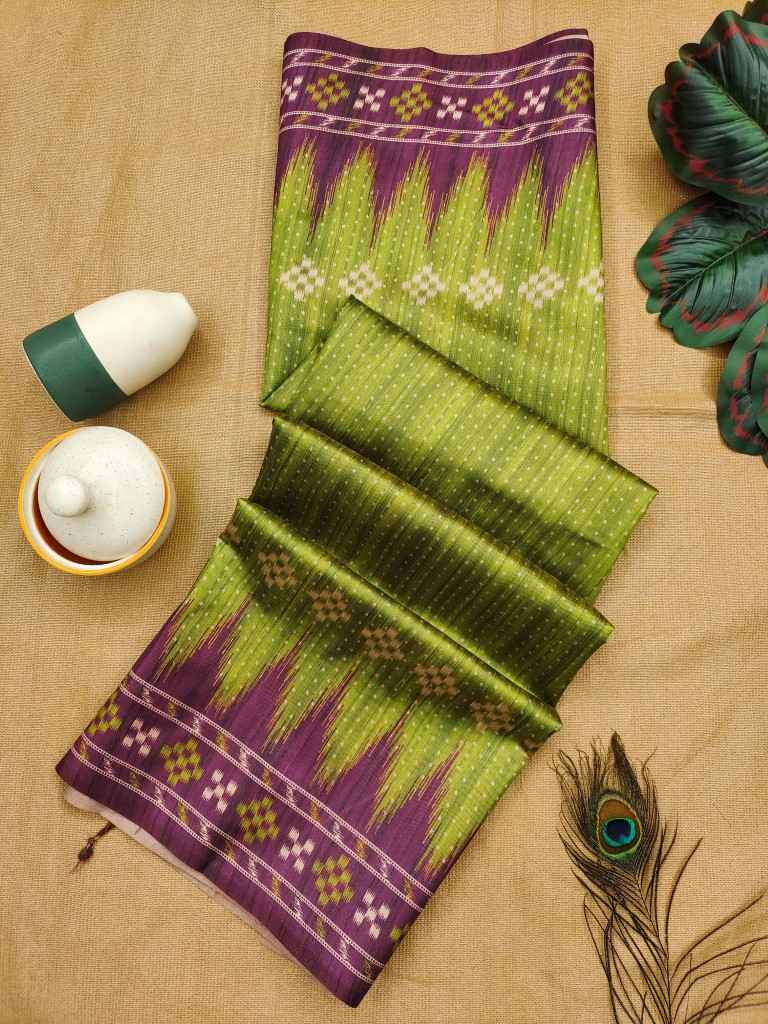 SOFT TUSSAR SILK TRADITIONAL TEMPLE PRINTED BORDER SAREE AT WHOLESALE PRICE