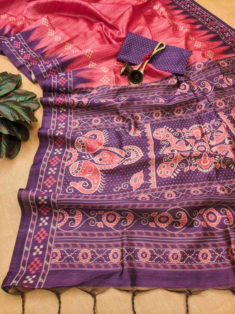 SOFT TUSSAR SILK TRADITIONAL TEMPLE PRINTED BORDER SAREE AT WHOLESALE PRICE
