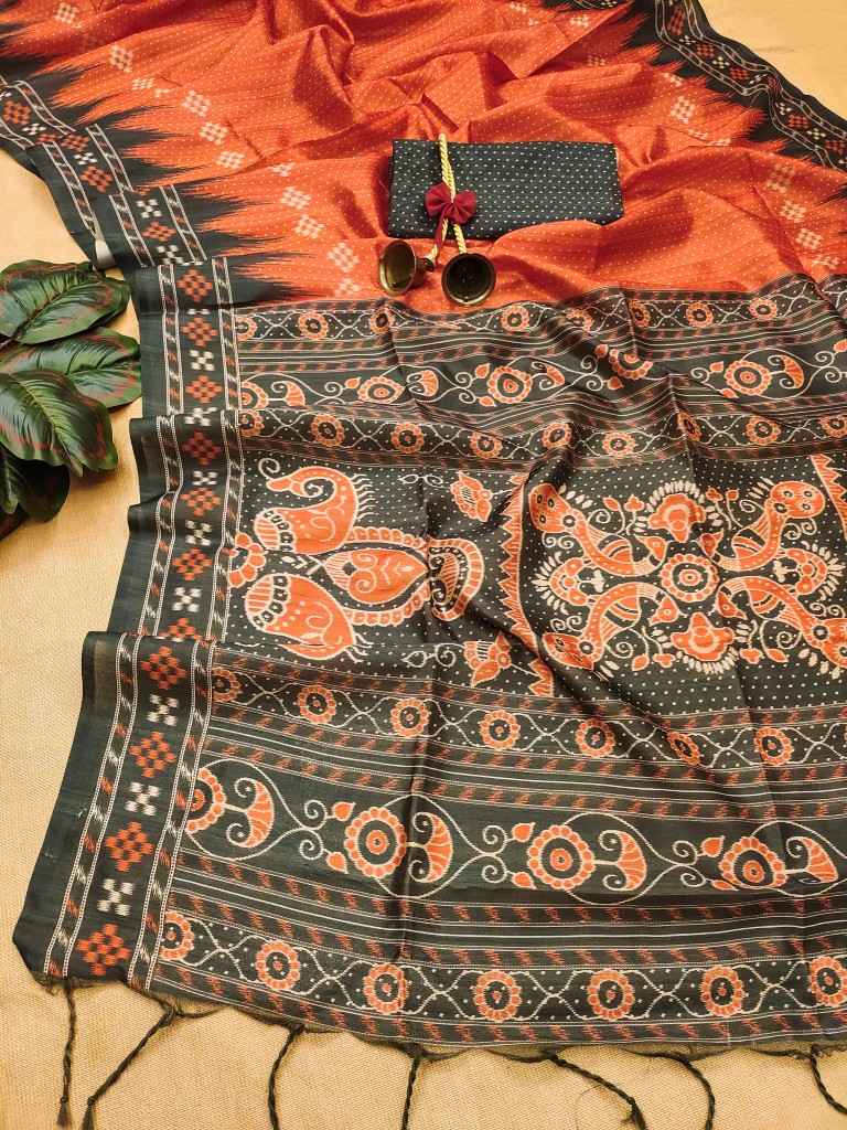 SOFT TUSSAR SILK TRADITIONAL TEMPLE PRINTED BORDER SAREE AT WHOLESALE PRICE