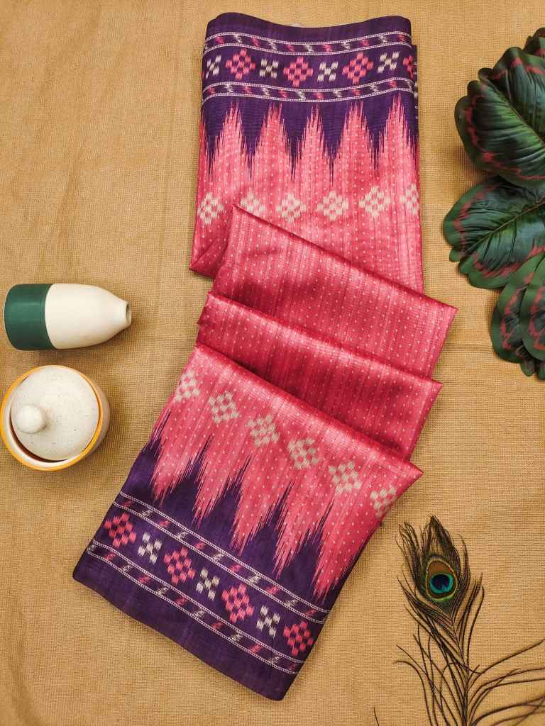 SOFT TUSSAR SILK TRADITIONAL TEMPLE PRINTED BORDER SAREE AT WHOLESALE PRICE