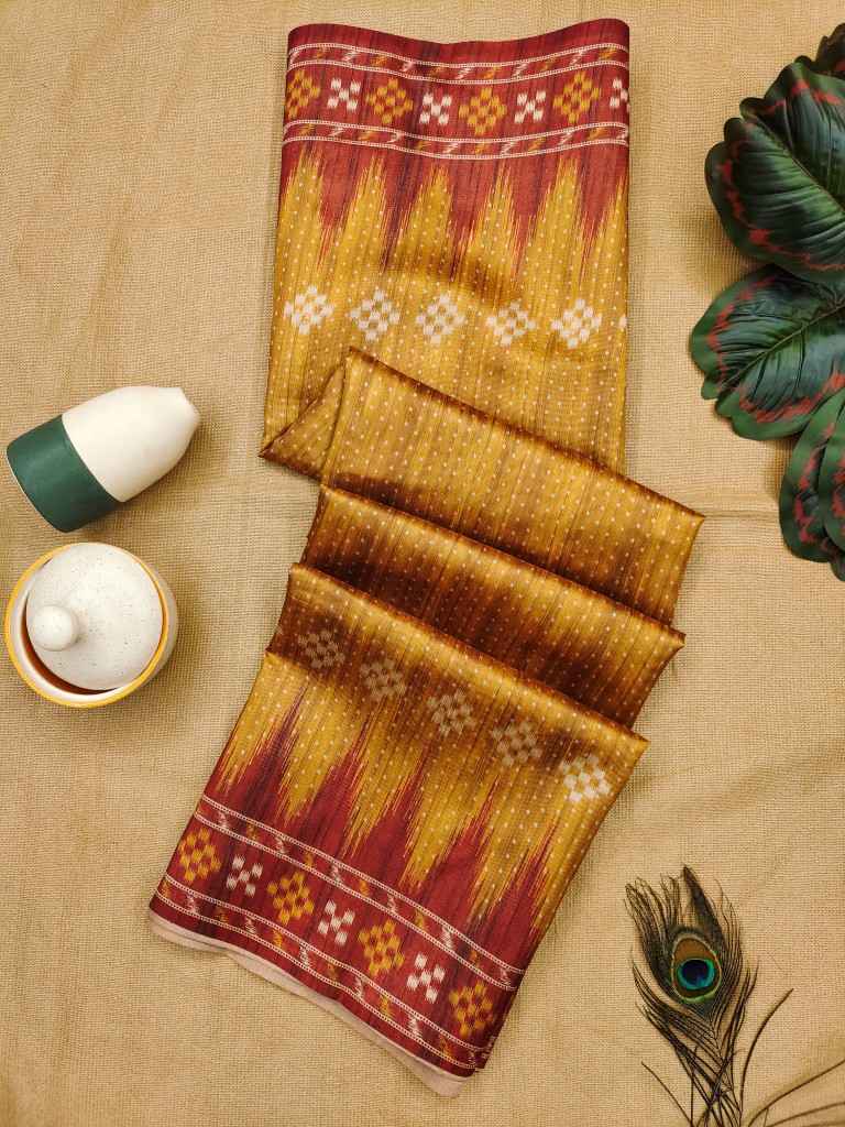 SOFT TUSSAR SILK TRADITIONAL TEMPLE PRINTED BORDER SAREE AT WHOLESALE PRICE