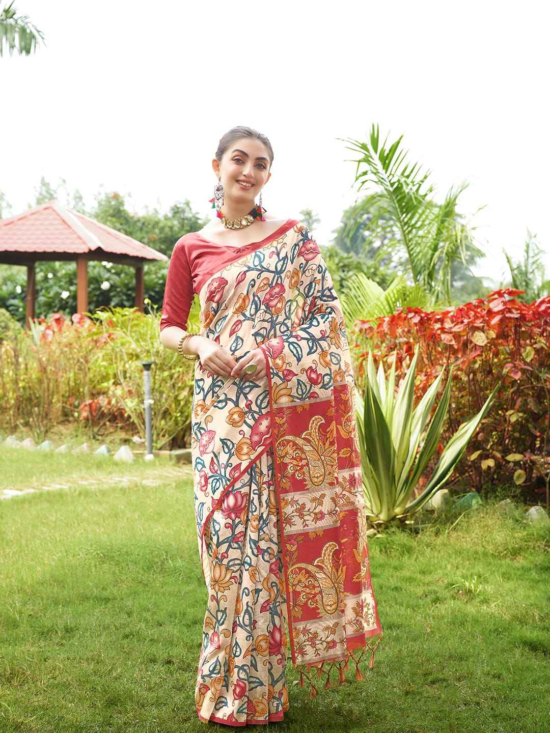SOFT TUSSAR SILK WITH KALAMKARI PRINTED SAREE AT WHOLESALE PRICE