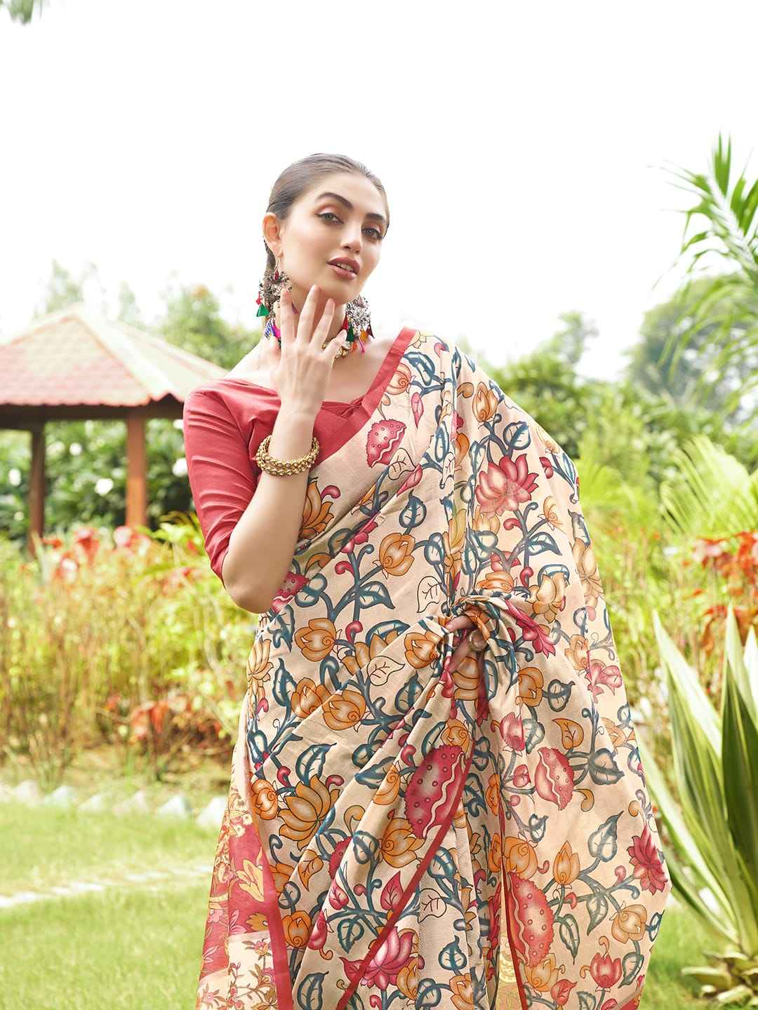SOFT TUSSAR SILK WITH KALAMKARI PRINTED SAREE AT WHOLESALE PRICE