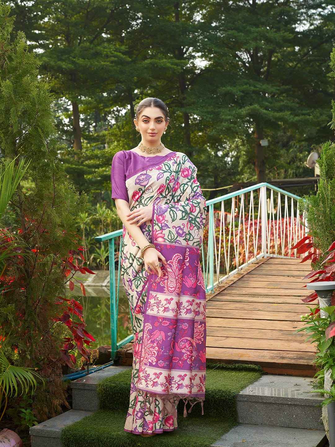 SOFT TUSSAR SILK WITH KALAMKARI PRINTED SAREE AT WHOLESALE PRICE