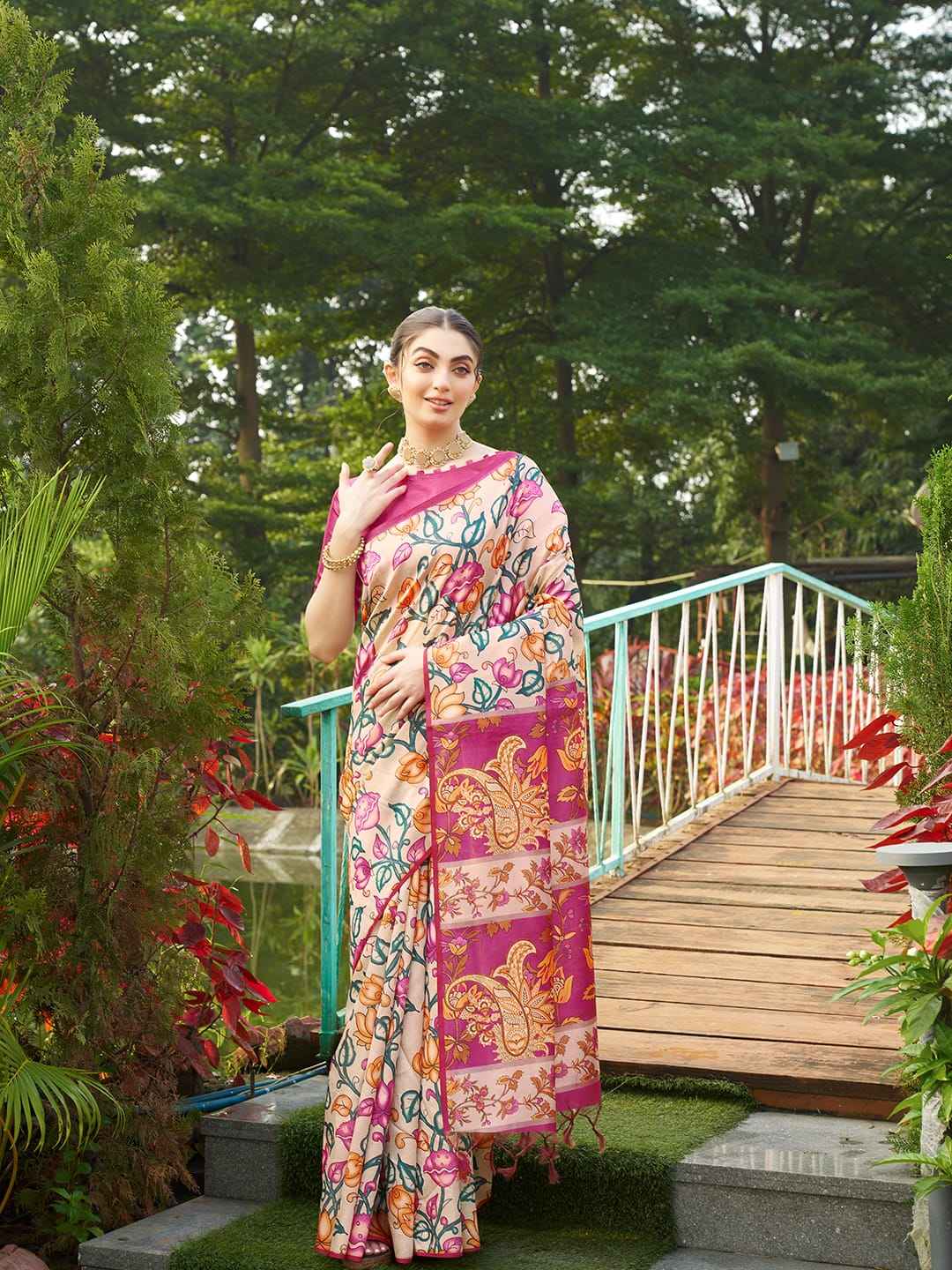 SOFT TUSSAR SILK WITH KALAMKARI PRINTED SAREE AT WHOLESALE PRICE