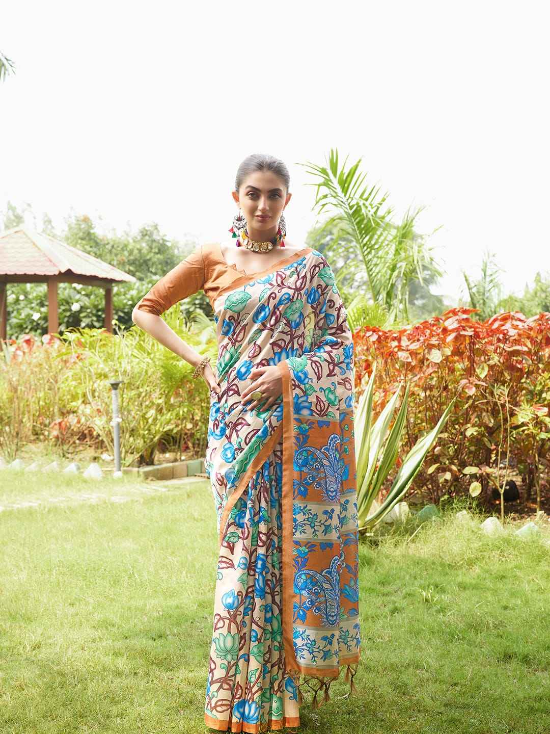 SOFT TUSSAR SILK WITH KALAMKARI PRINTED SAREE AT WHOLESALE PRICE