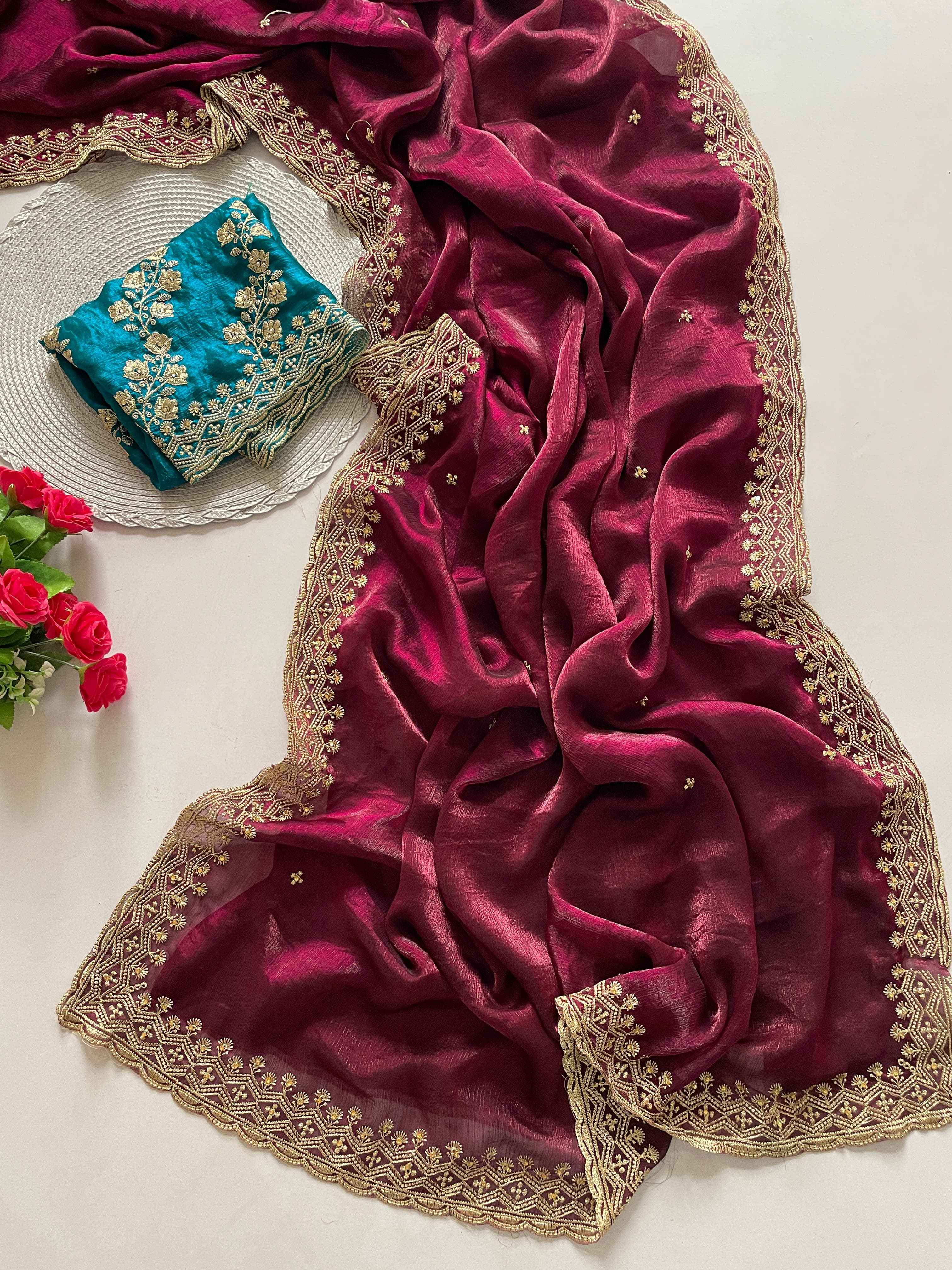 SPACE SILK EMBROIDERY WITH MOTI HANDWORK SAREE AT WHOLESALE PRICE